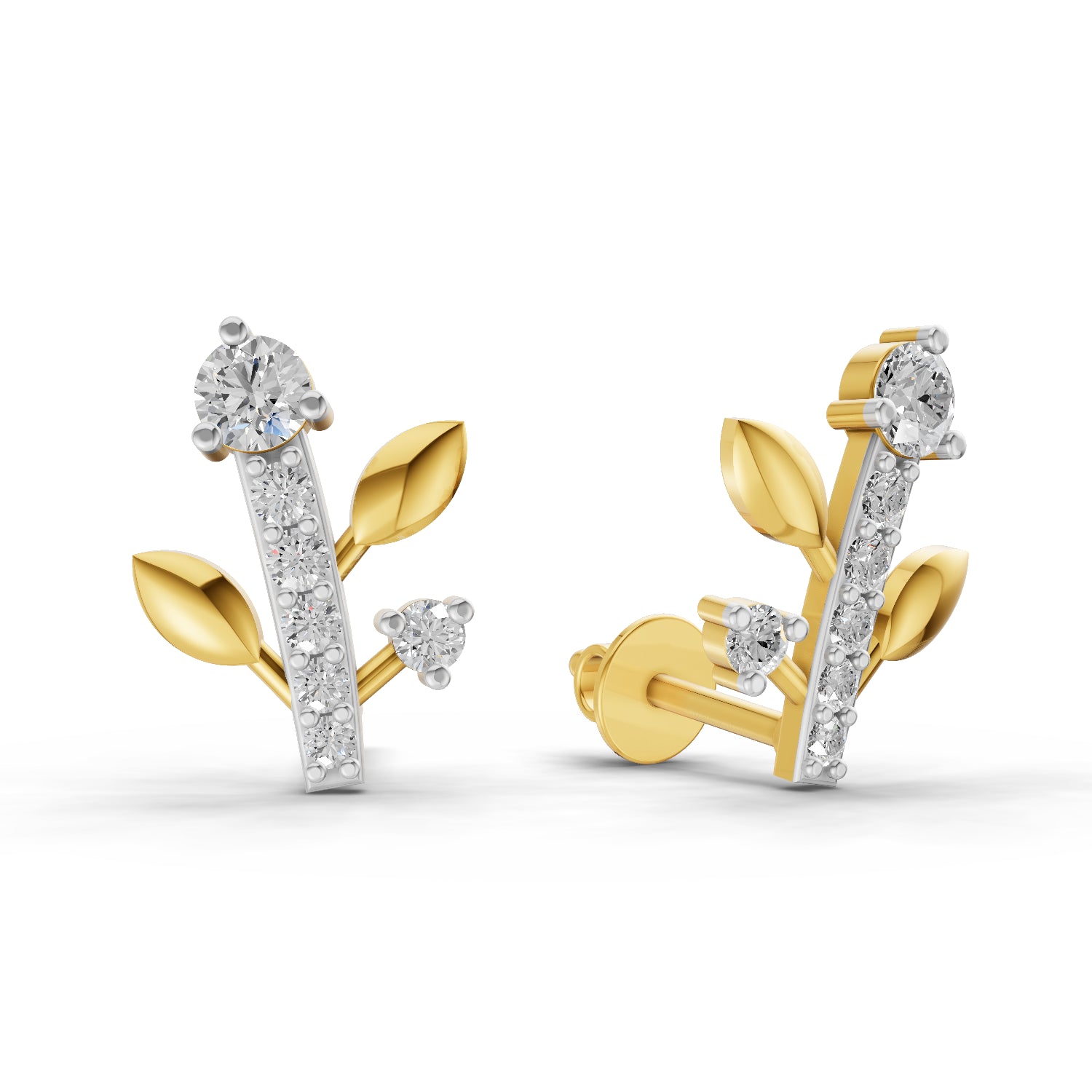0.41 Carat | 925 Sterling Silver Gold Plated Diamond Vine Stud Earrings