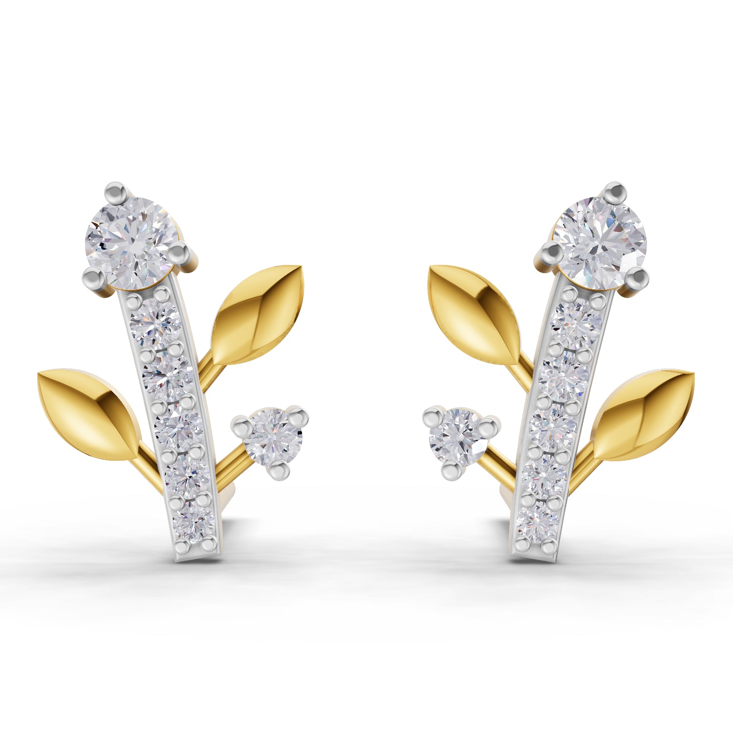 0.41 Carat | 925 Sterling Silver Gold Plated Diamond Vine Stud Earrings