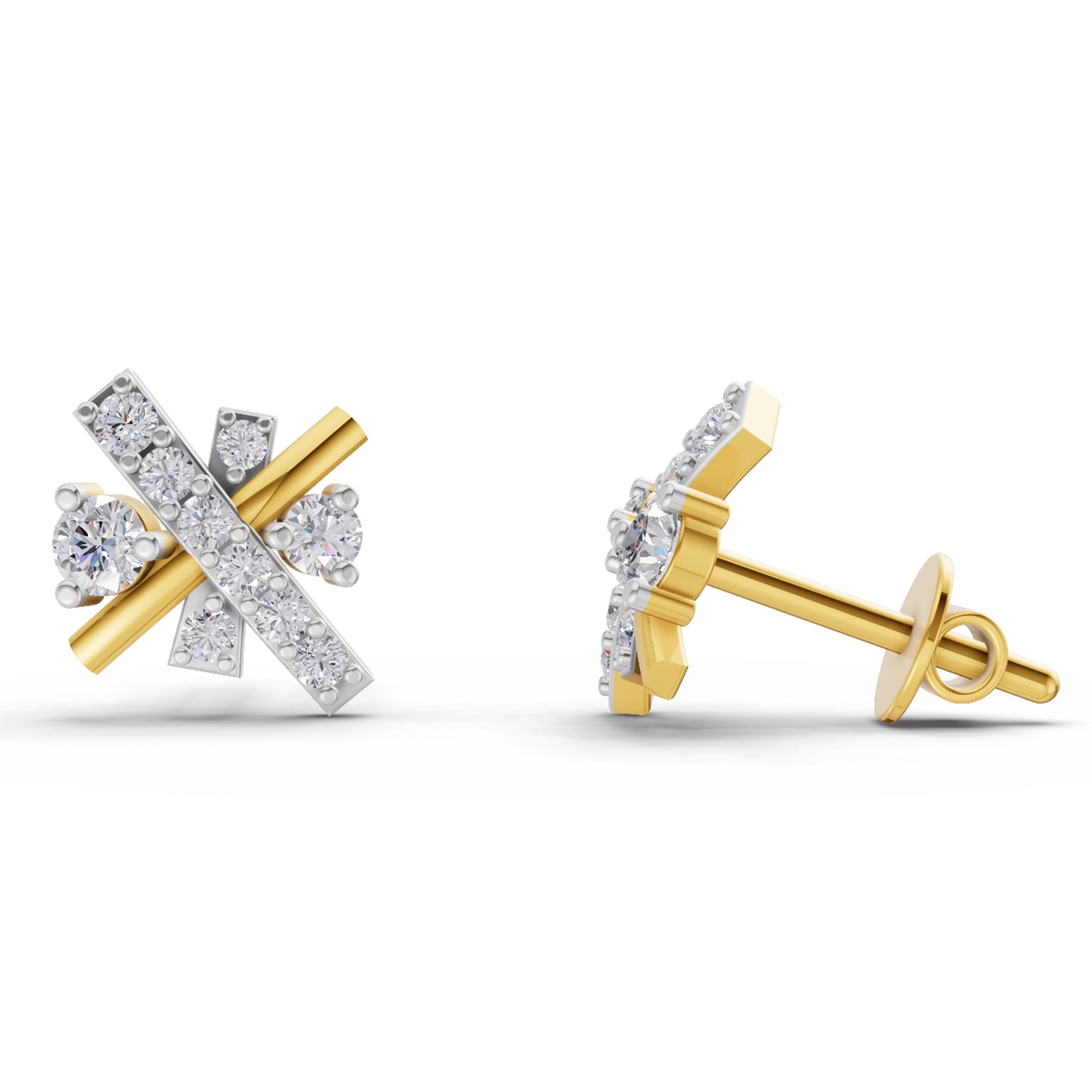0.36 Carat | 925 Sterling Silver Gold Plated Diamond Cross Stud Earrings