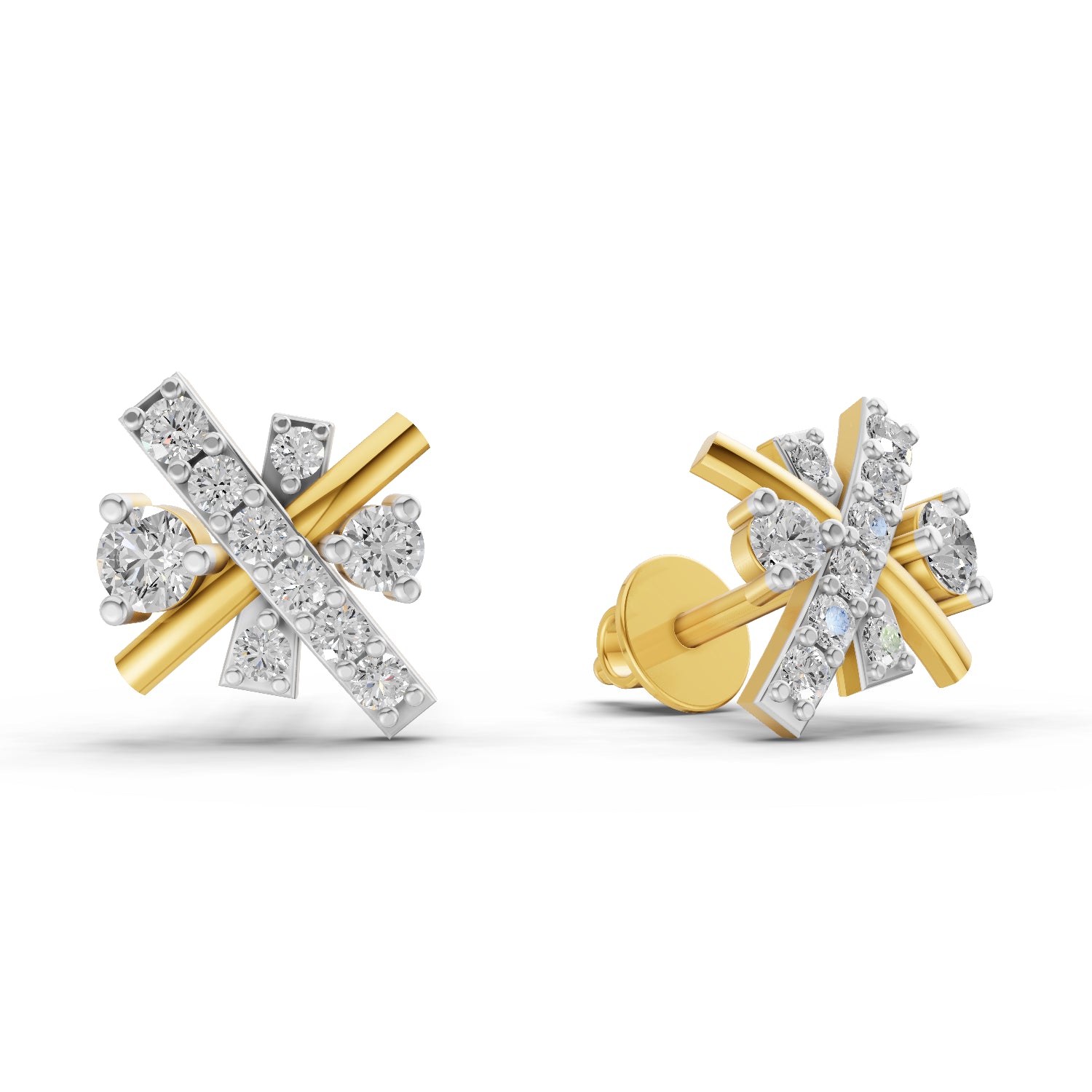 0.36 Carat | 925 Sterling Silver Gold Plated Diamond Cross Stud Earrings
