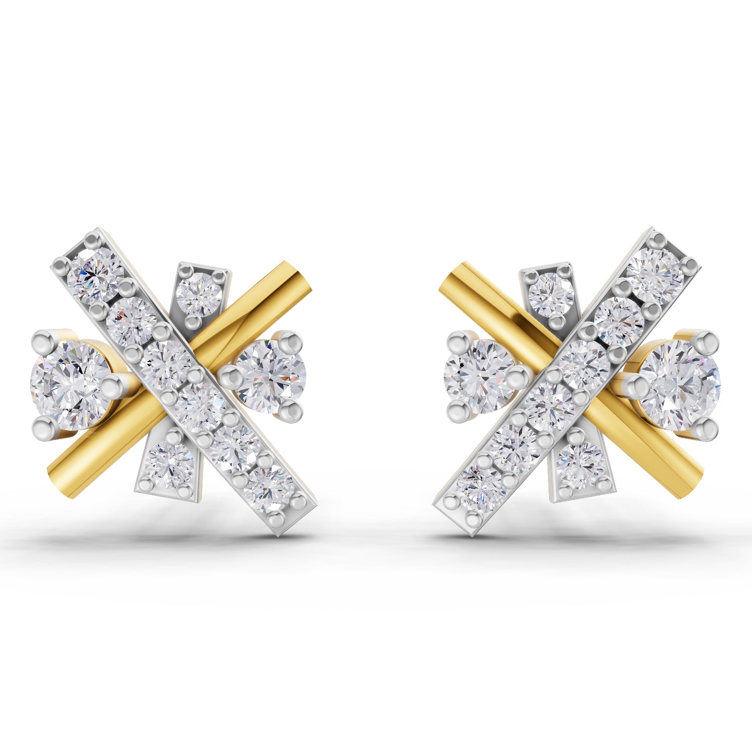 0.36 Carat | 925 Sterling Silver Gold Plated Diamond Cross Stud Earrings