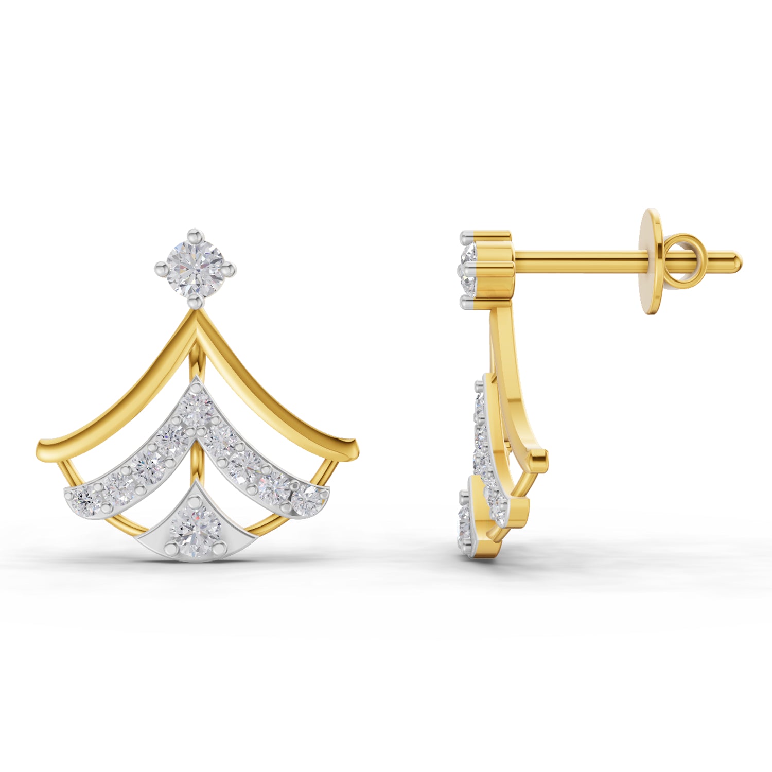 0.38 Carat Round Shape | 925 Sterling Silver Gold Plated Regal Fan Earrings