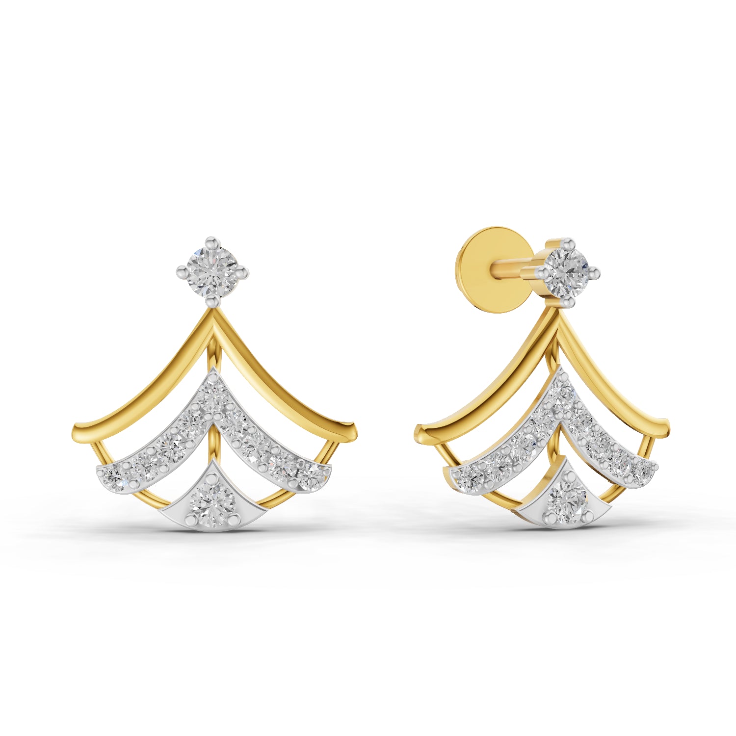 0.38 Carat Round Shape | 925 Sterling Silver Gold Plated Regal Fan Earrings