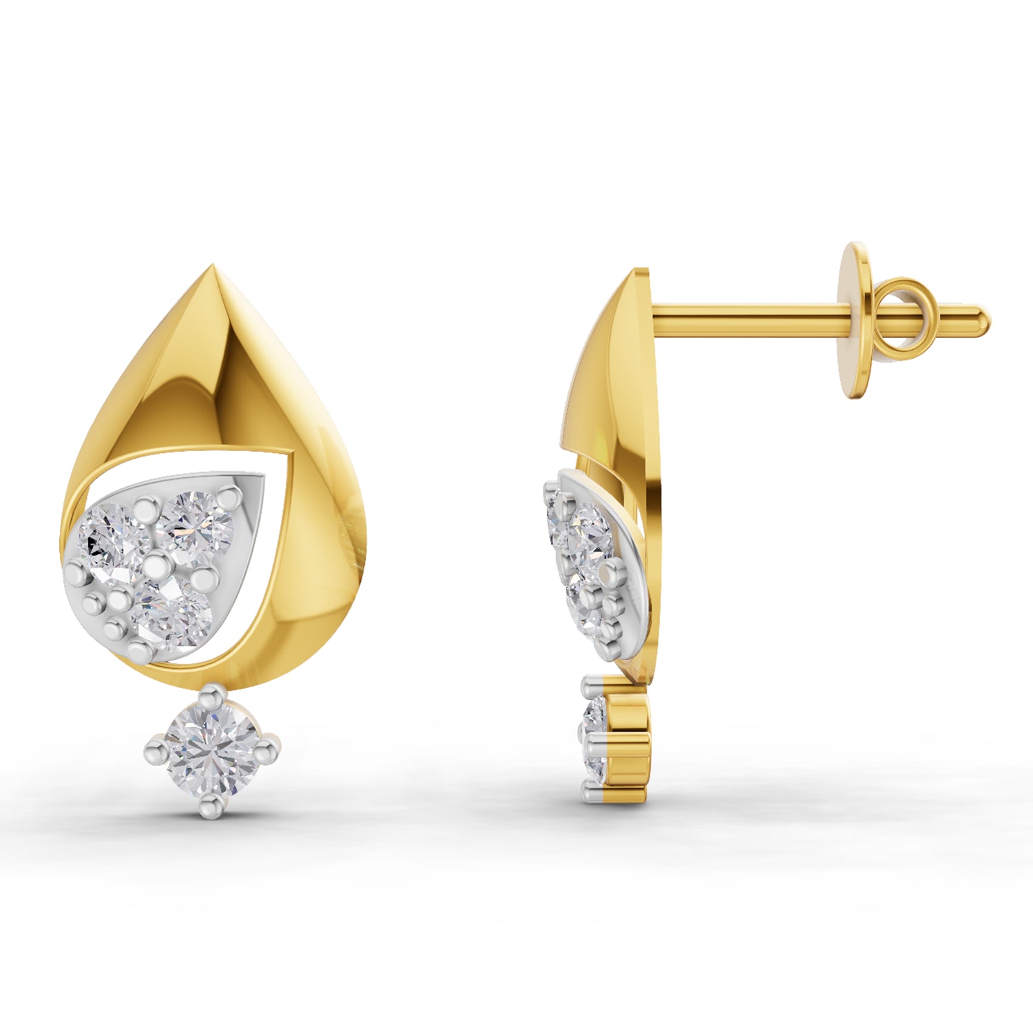 0.29 Carat | 925 Sterling Silver Gold Plated Petal Diamond Stud Earrings