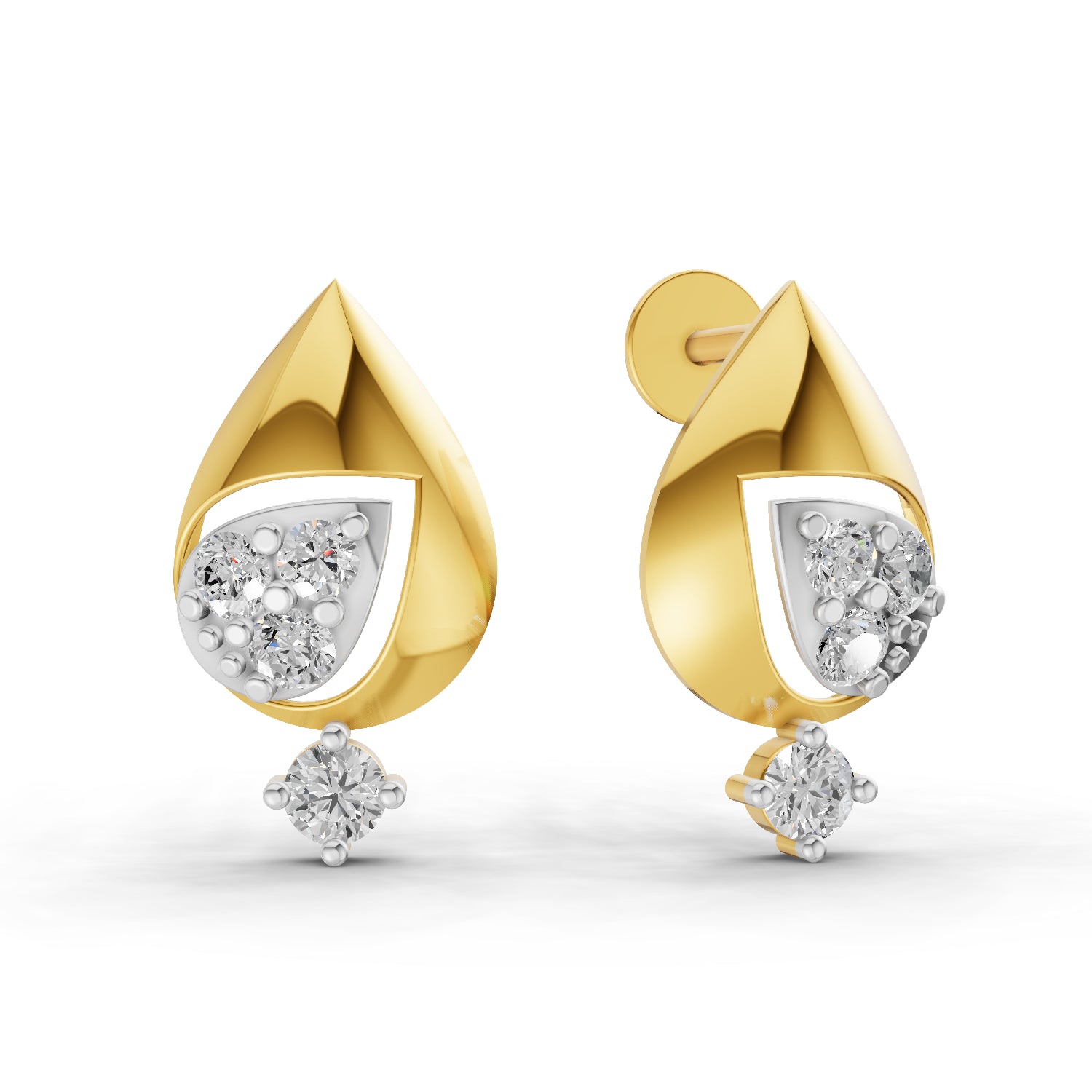 0.29 Carat | 925 Sterling Silver Gold Plated Petal Diamond Stud Earrings