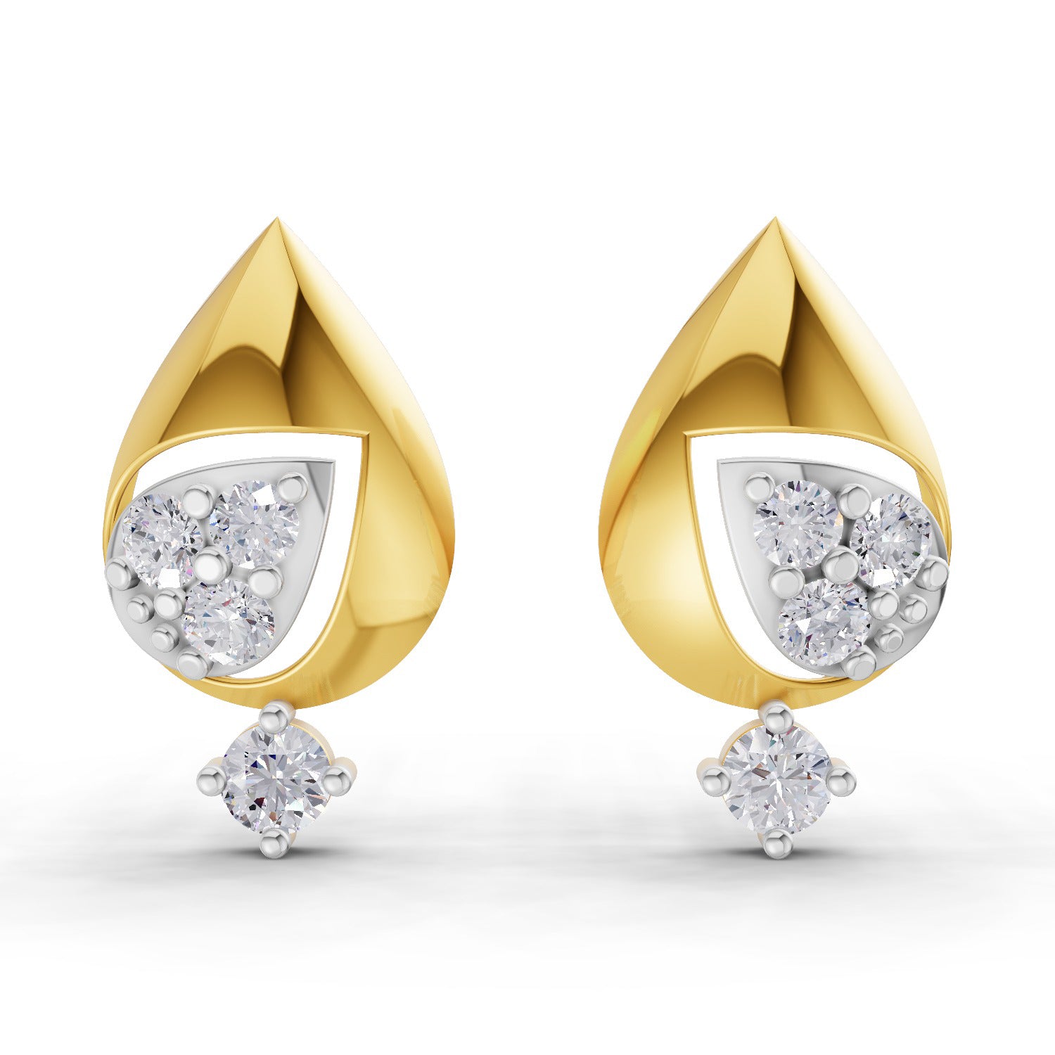 0.29 Carat | 925 Sterling Silver Gold Plated Petal Diamond Stud Earrings