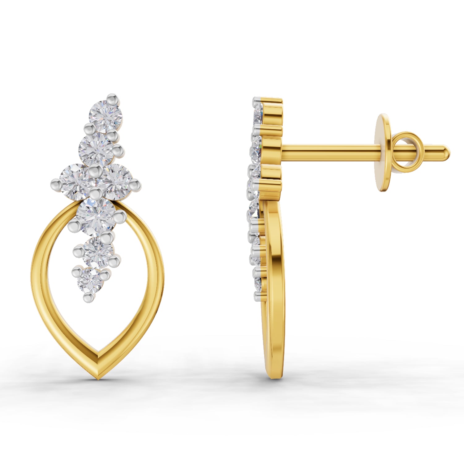 0.37 Carat | 925 Sterling Silver Gold Plated Leaf Whisper Earrings