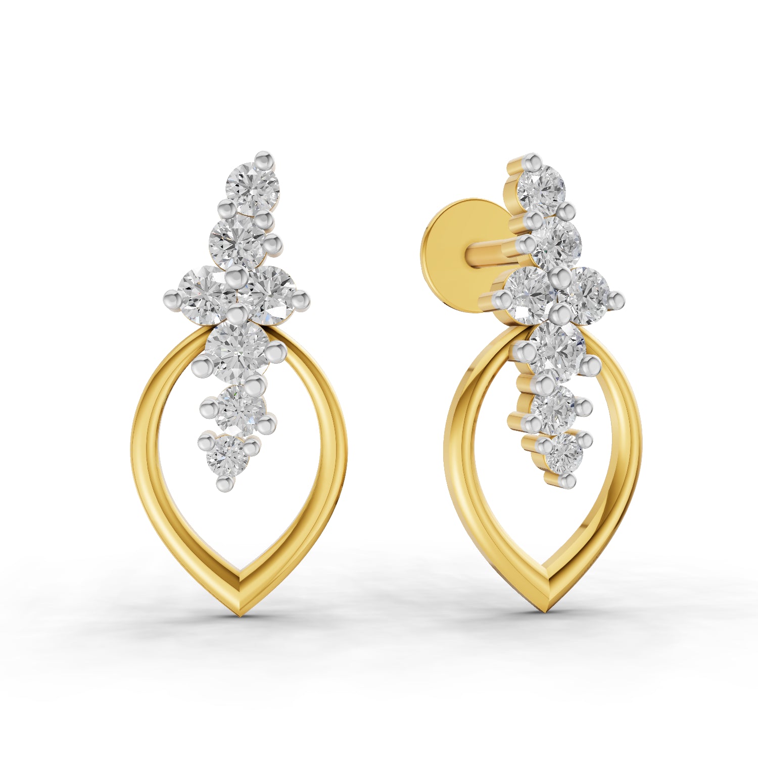 0.37 Carat | 925 Sterling Silver Gold Plated Leaf Whisper Earrings