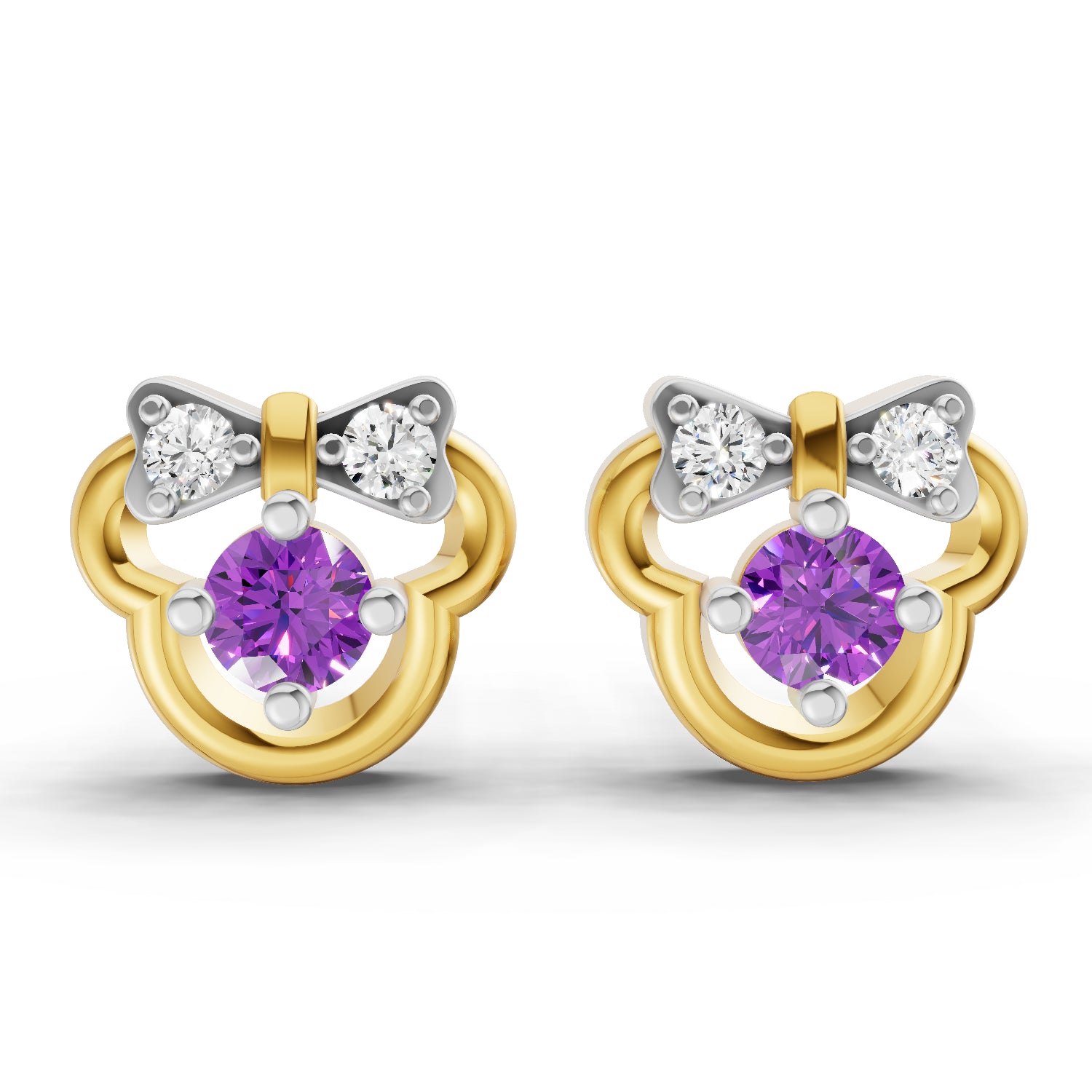 0.02 Carat  | 925 Sterling Silver Yellow Gold Plated Minnie Mouse Earrings