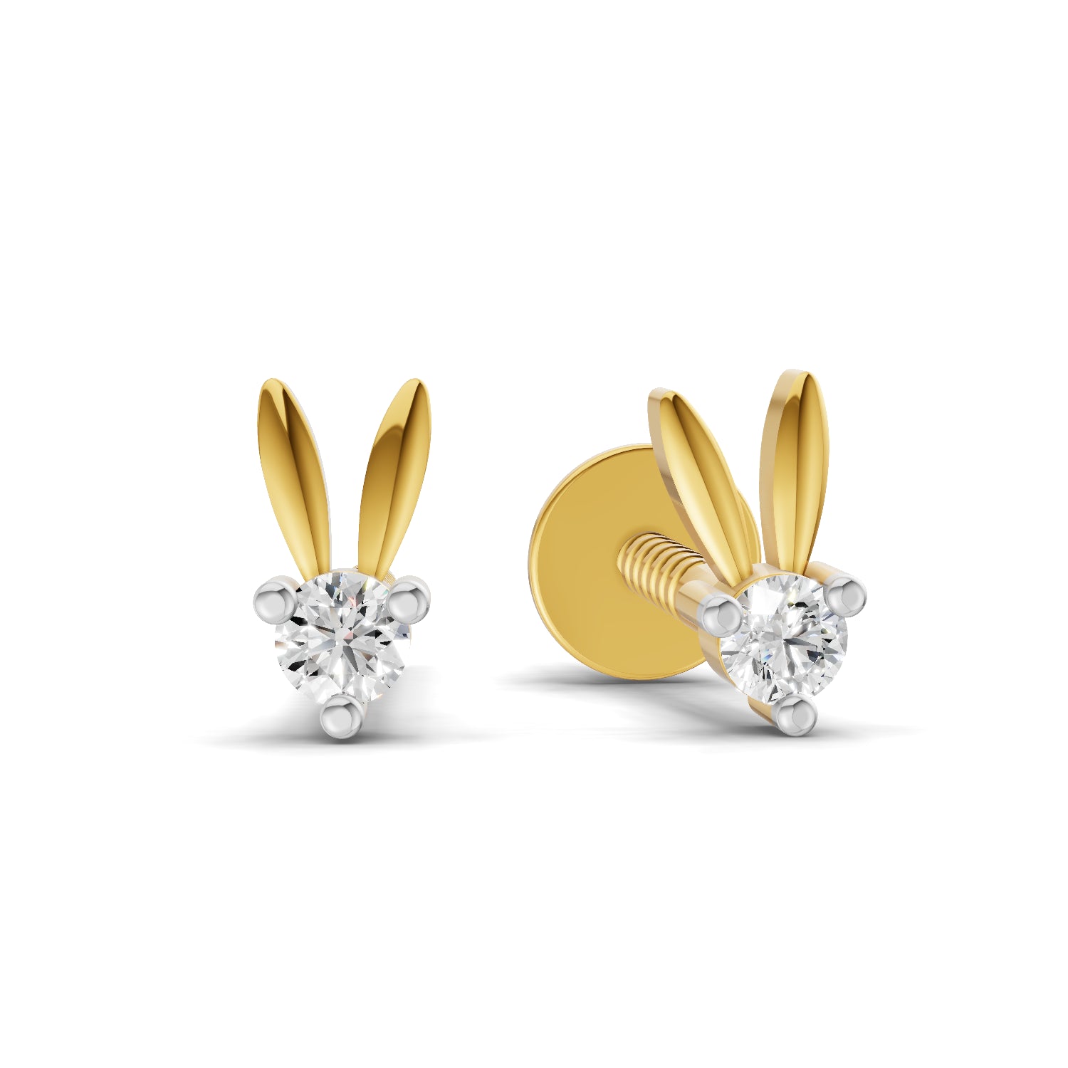 0.04 Carat  | 925 Sterling Silver Yellow Gold Plated Tiny Bunny Earrings