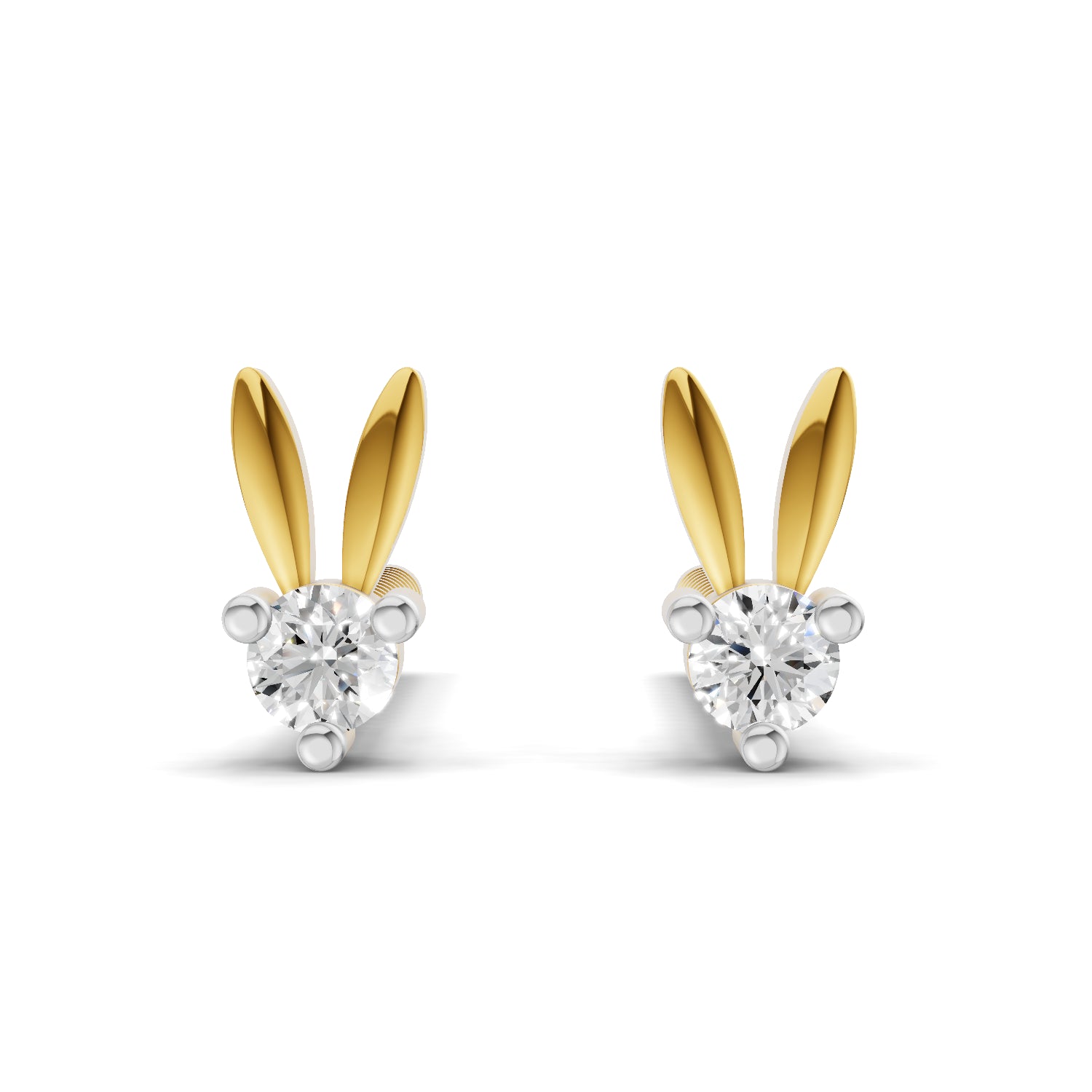 0.04 Carat  | 925 Sterling Silver Yellow Gold Plated Tiny Bunny Earrings