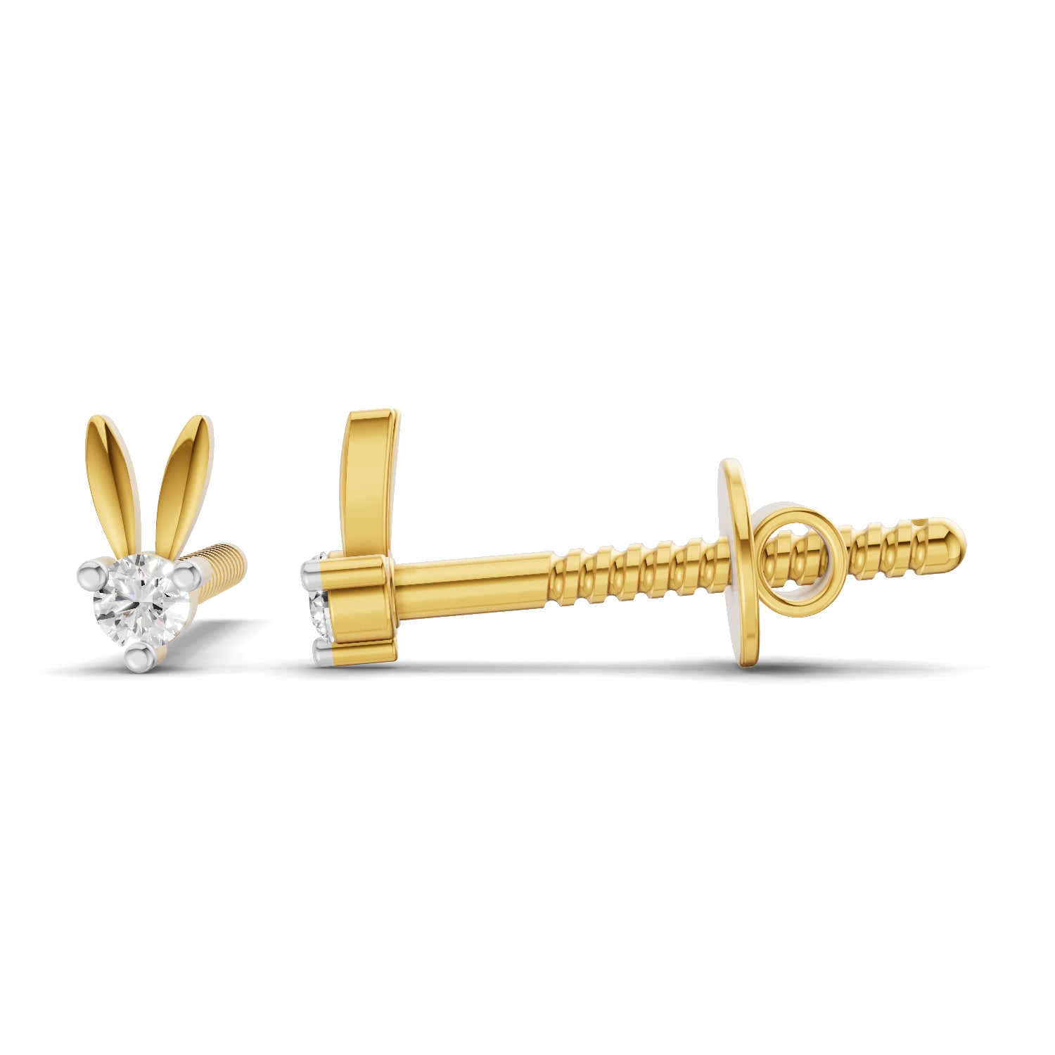 0.04 Carat  | 925 Sterling Silver Yellow Gold Plated Tiny Bunny Earrings