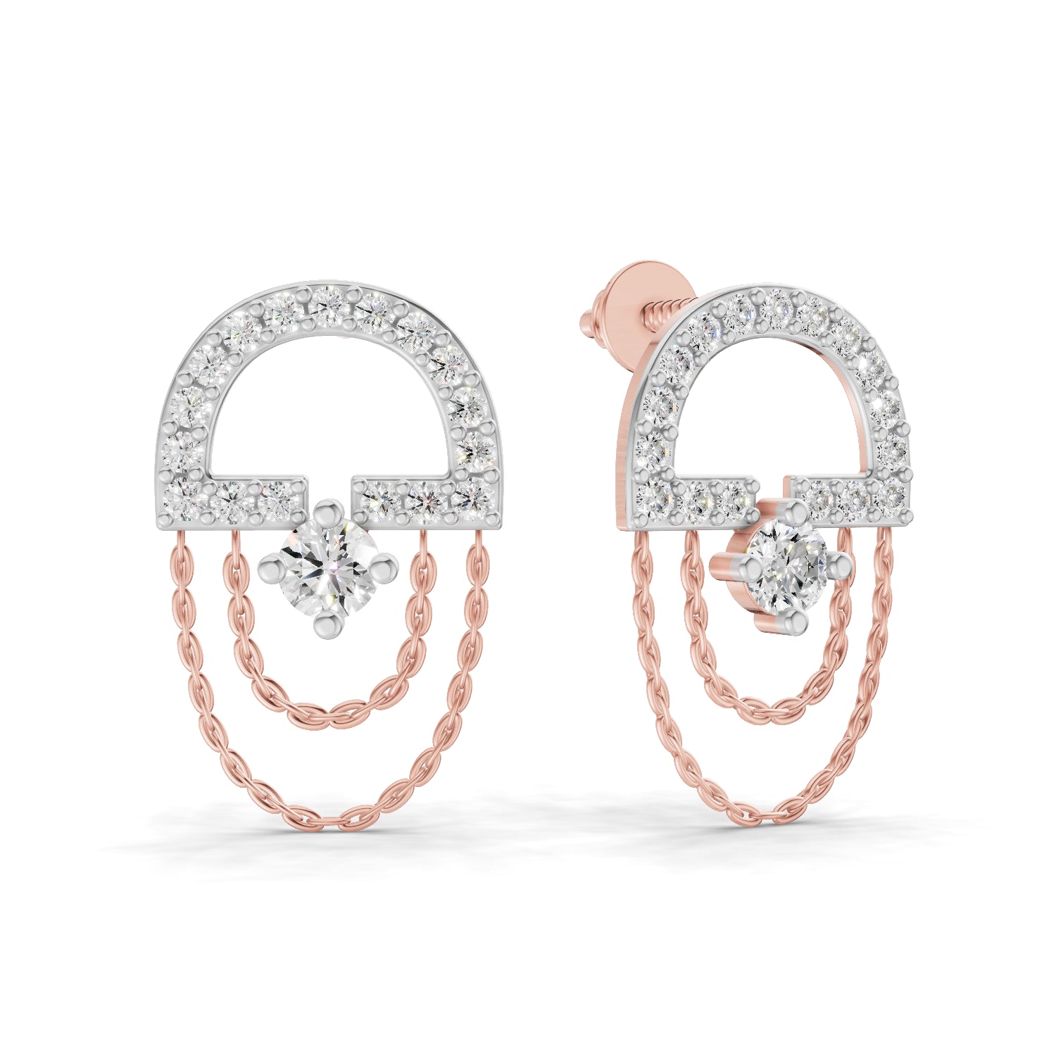 0.46 Carat Chain Drop Stud Earrings for Women | 14K Rose Gold