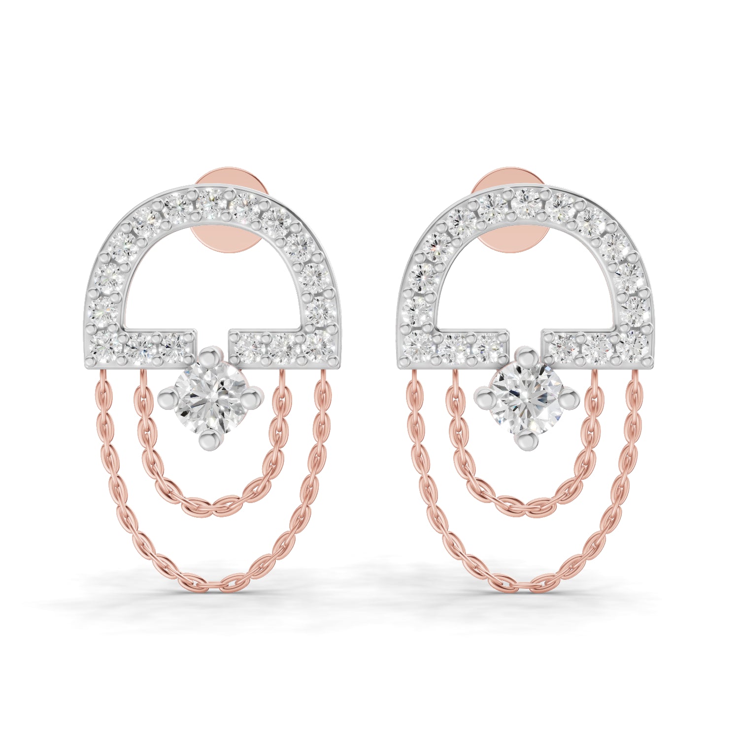 0.46 Carat Chain Drop Stud Earrings for Women | 14K Rose Gold