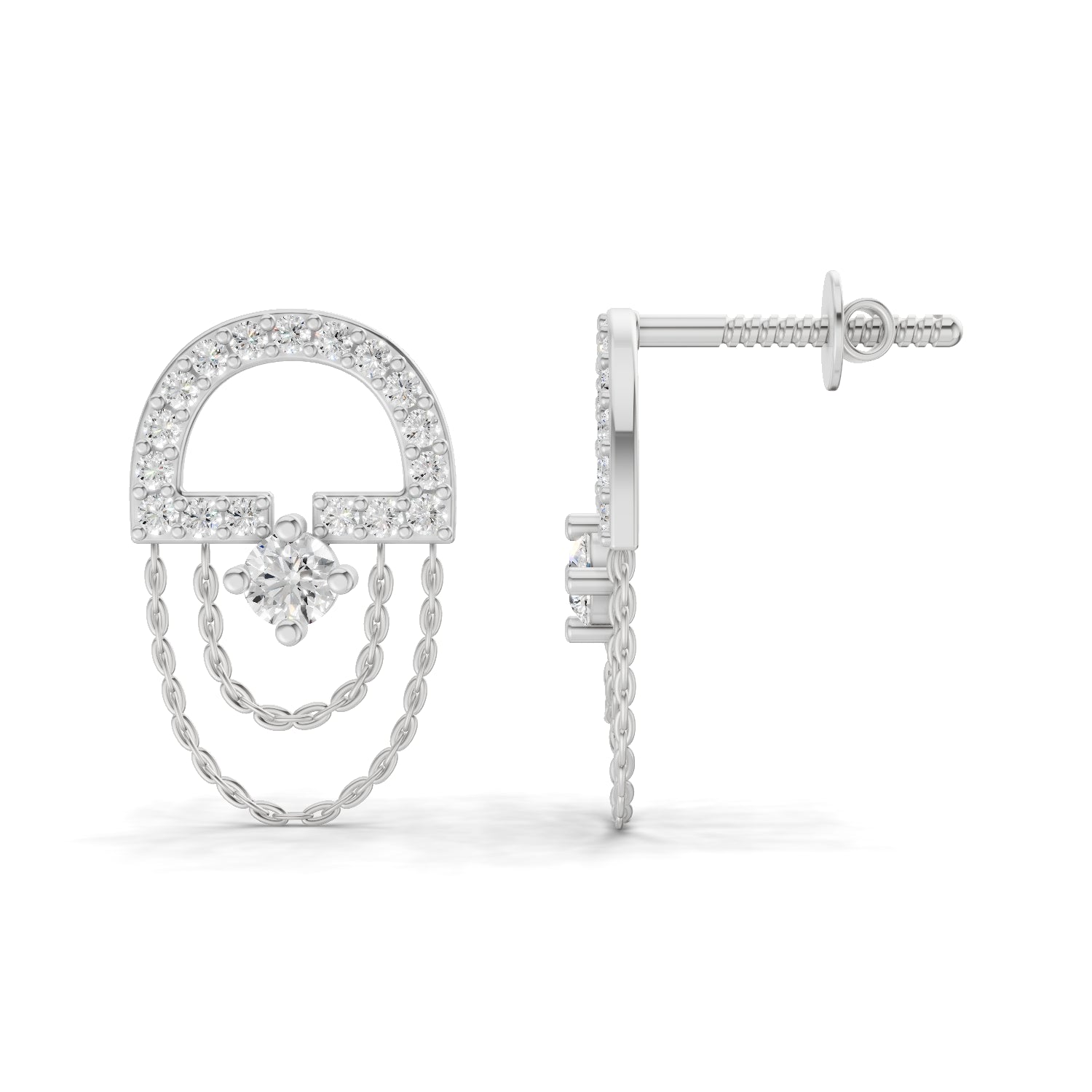 0.46 Carat Chain Drop Stud Earrings for Women | 14K White Gold