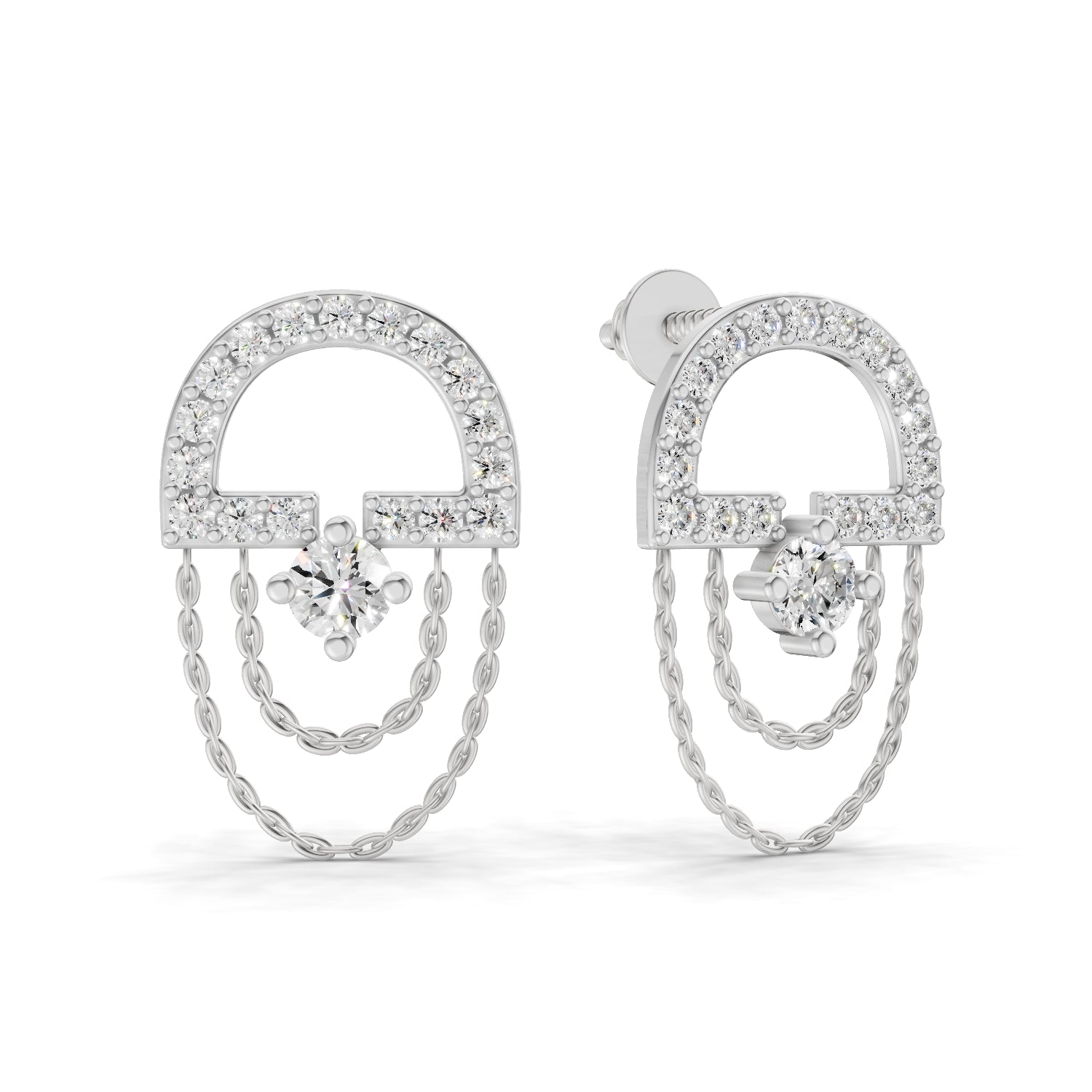 0.46 Carat Chain Drop Stud Earrings for Women | 14K White Gold