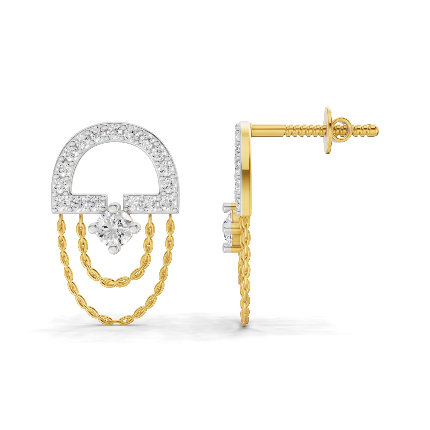 0.46 Carat Chain Drop Stud Earrings for Women | 14K Yellow Gold