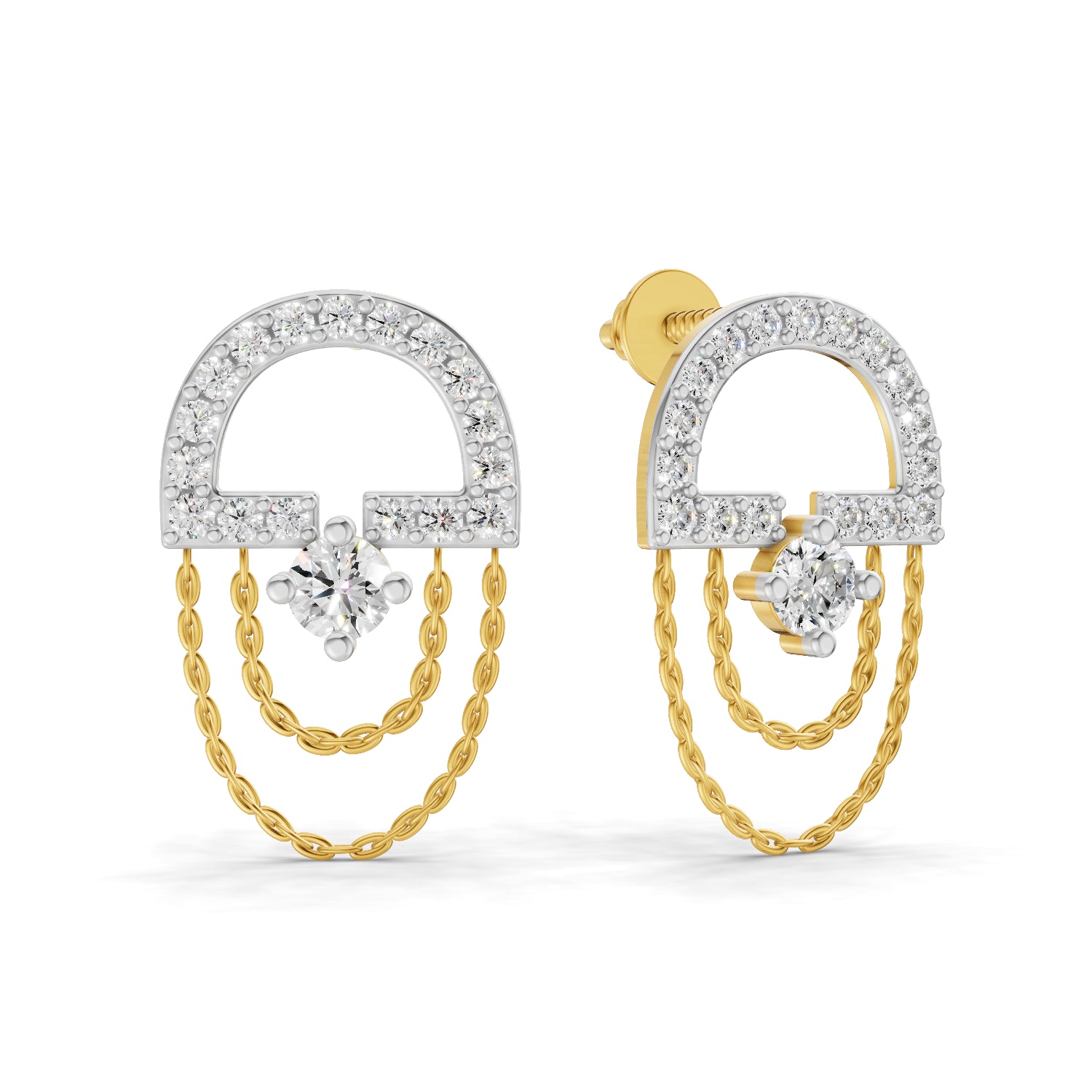 0.46 Carat Chain Drop Stud Earrings for Women | 14K Yellow Gold