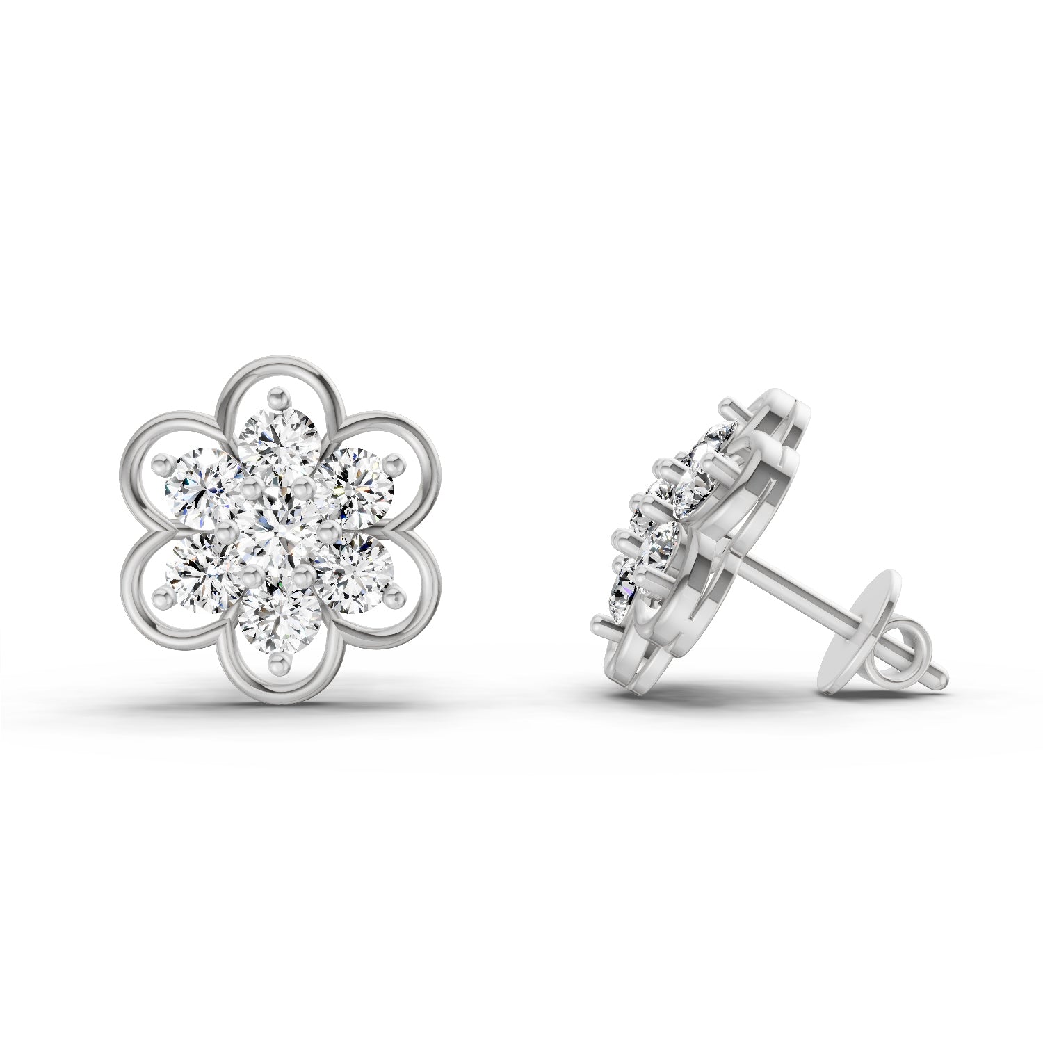 1.20 Ct Round Shape Floral Cluster Diamond Stud Earrings | 14K Rose Gold