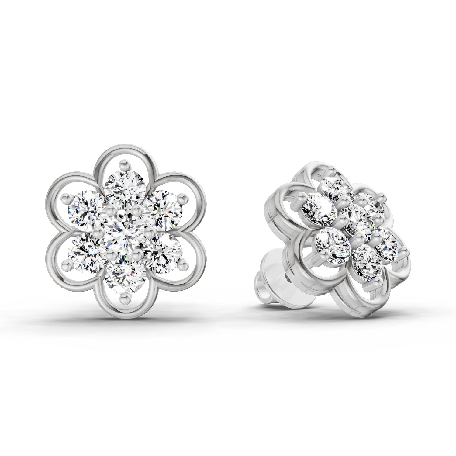 1.20 Ct Round Shape Floral Cluster Diamond Stud Earrings | 14K Rose Gold