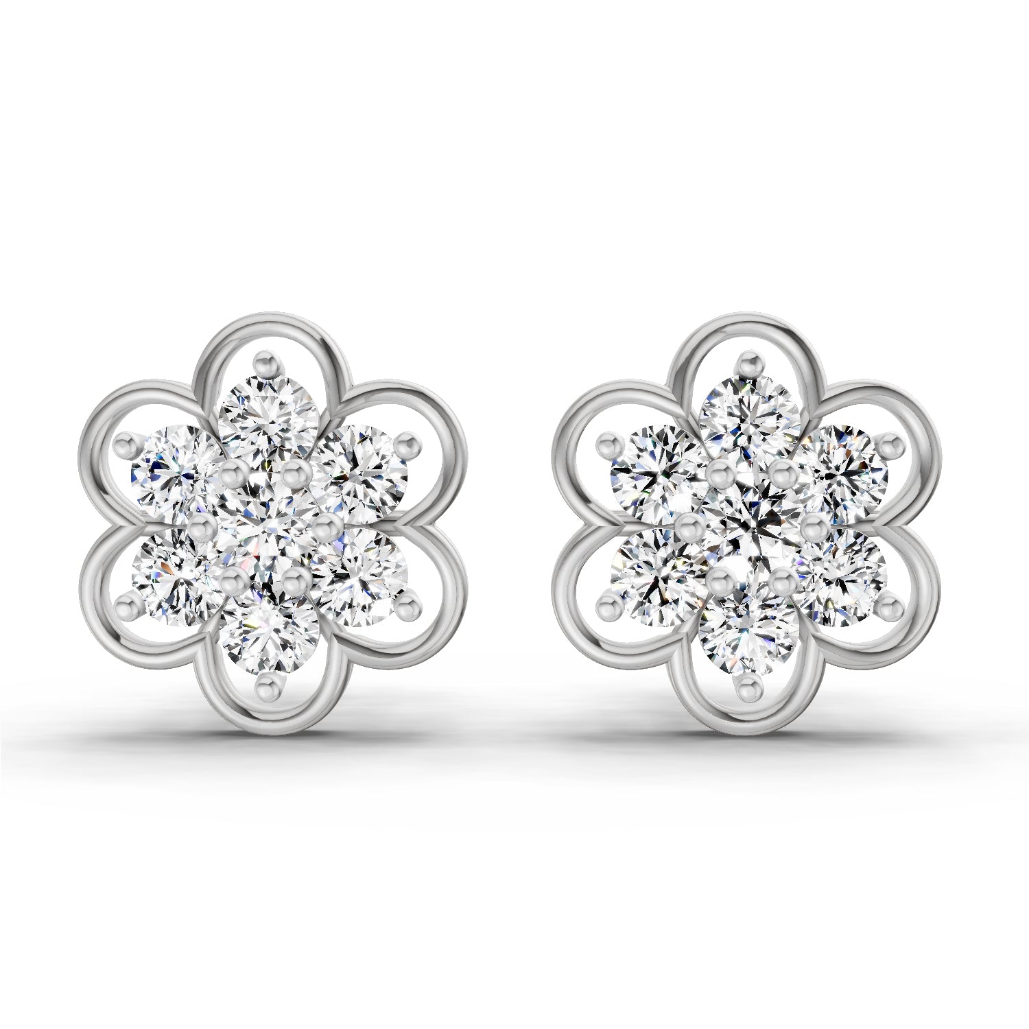 1.20 Ct Round Shape Floral Cluster Diamond Stud Earrings | 14K White Gold