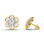 1.20 Ct Round Shape Floral Cluster Diamond Stud Earrings | 14K Yellow Gold