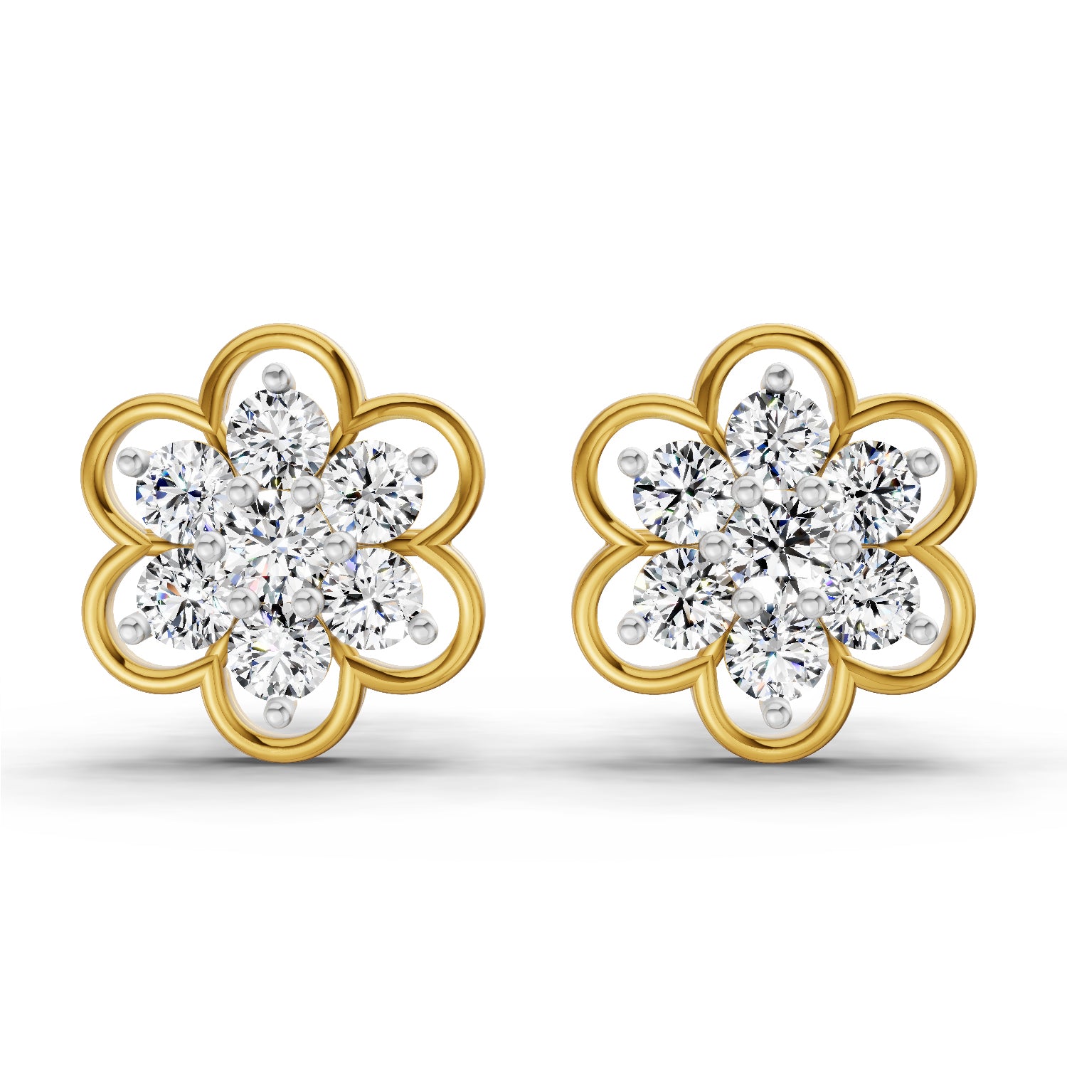 1.20 Ct Round Shape Floral Cluster Diamond Stud Earrings | 14K Yellow Gold