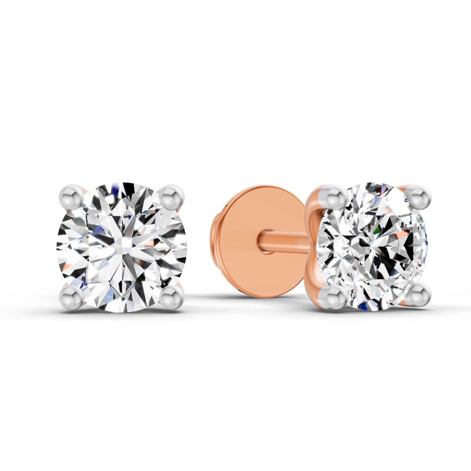 0.5 Ct Round Shape 4 Prong Solitaire Diamond Stud Earrings | 14K Rose Gold