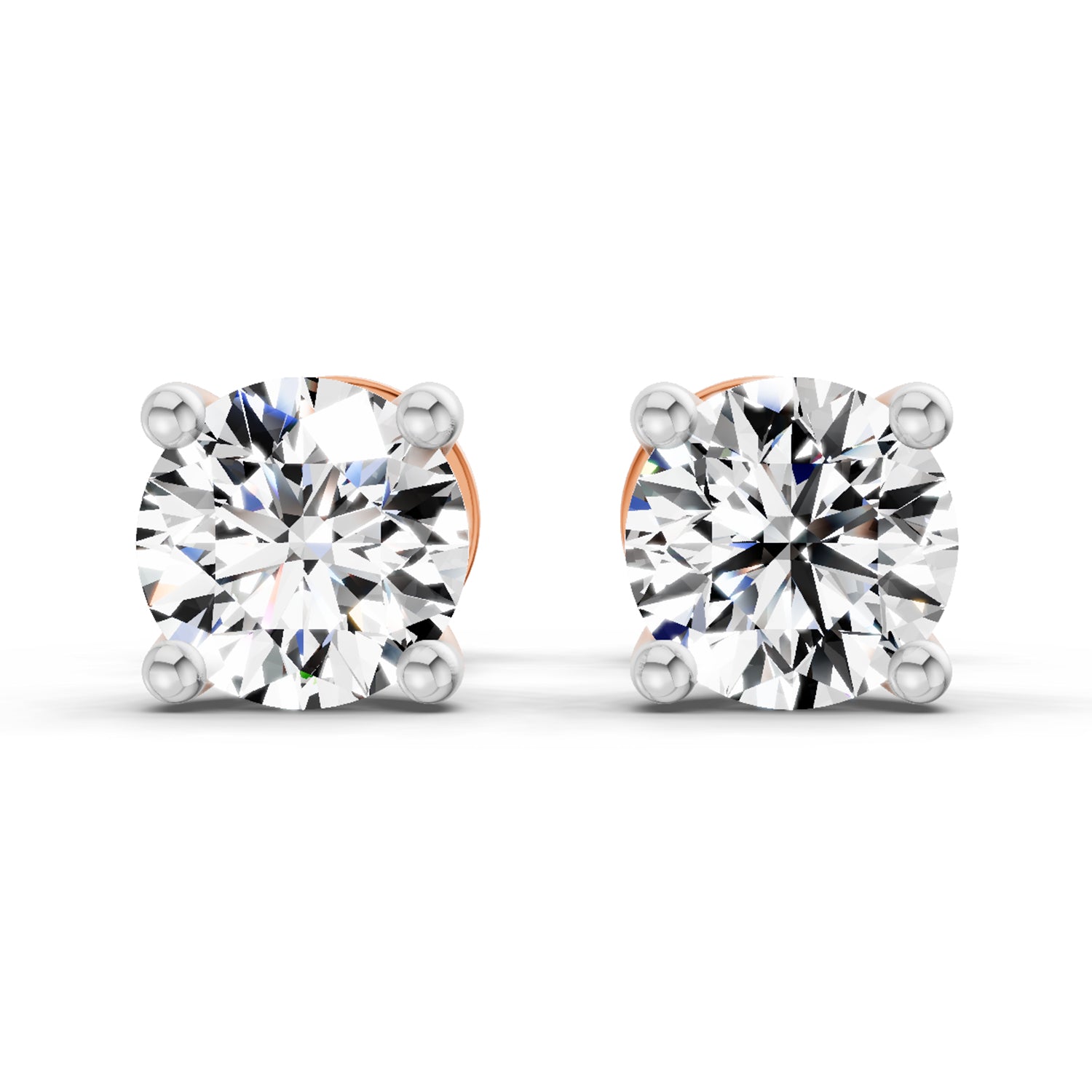 0.5 Ct Round Shape 4 Prong Solitaire Diamond Stud Earrings | 14K Rose Gold