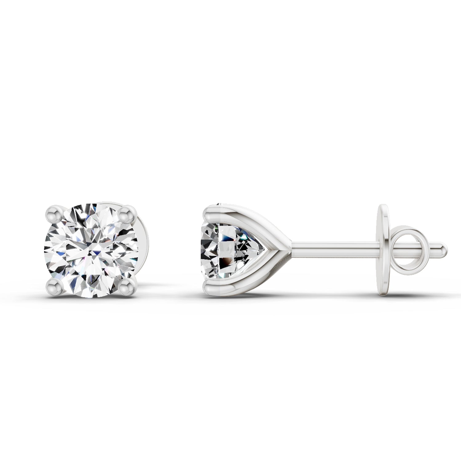 0.5 Ct Round Shape 4 Prong Solitaire Diamond Stud Earrings | 14K White Gold