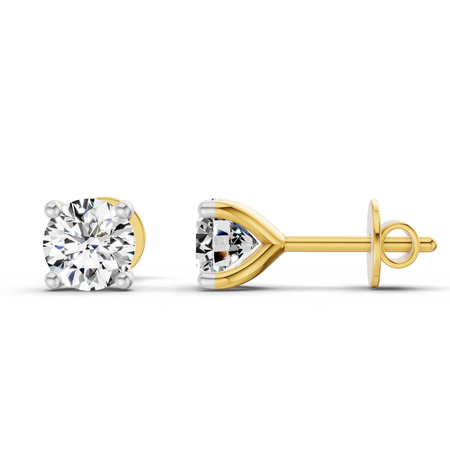 0.5 Ct Round Shape 4 Prong Solitaire Diamond Stud Earrings | 14K Rose Gold