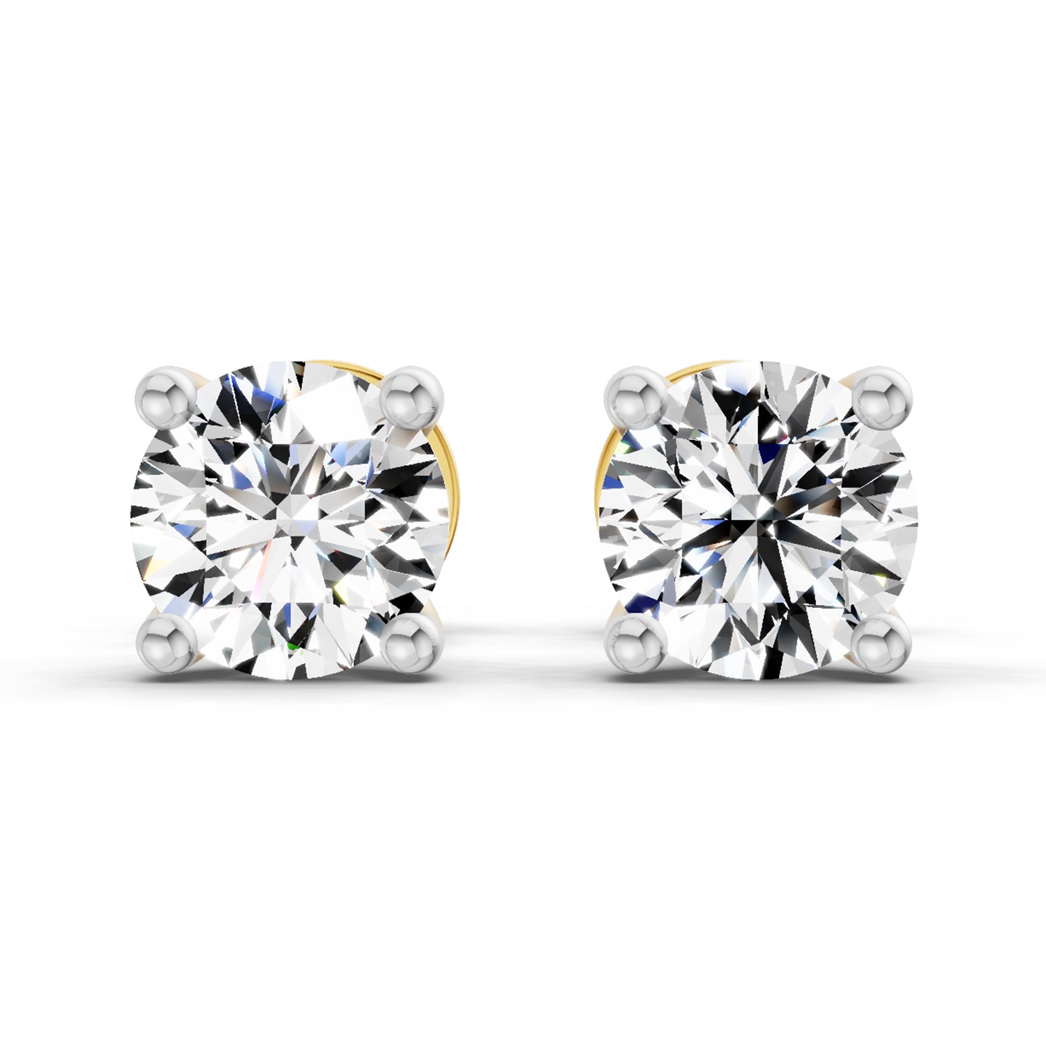 0.5 Ct Round Shape 4 Prong Solitaire Diamond Stud Earrings | 14K Yellow Gold