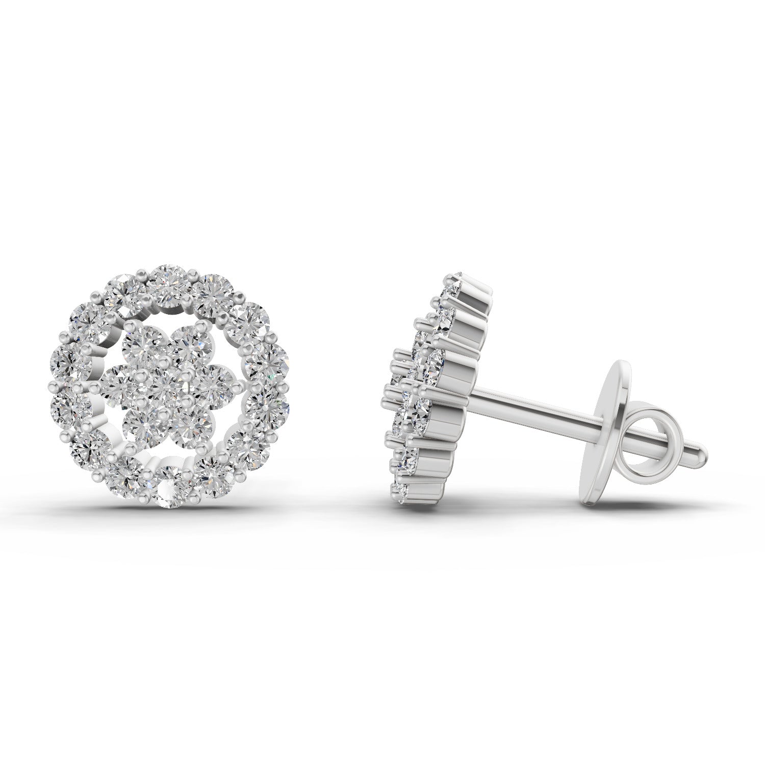 0.67 Ct  Round Shape Floral Cluster Diamond Stud Earrings | 14K White Gold