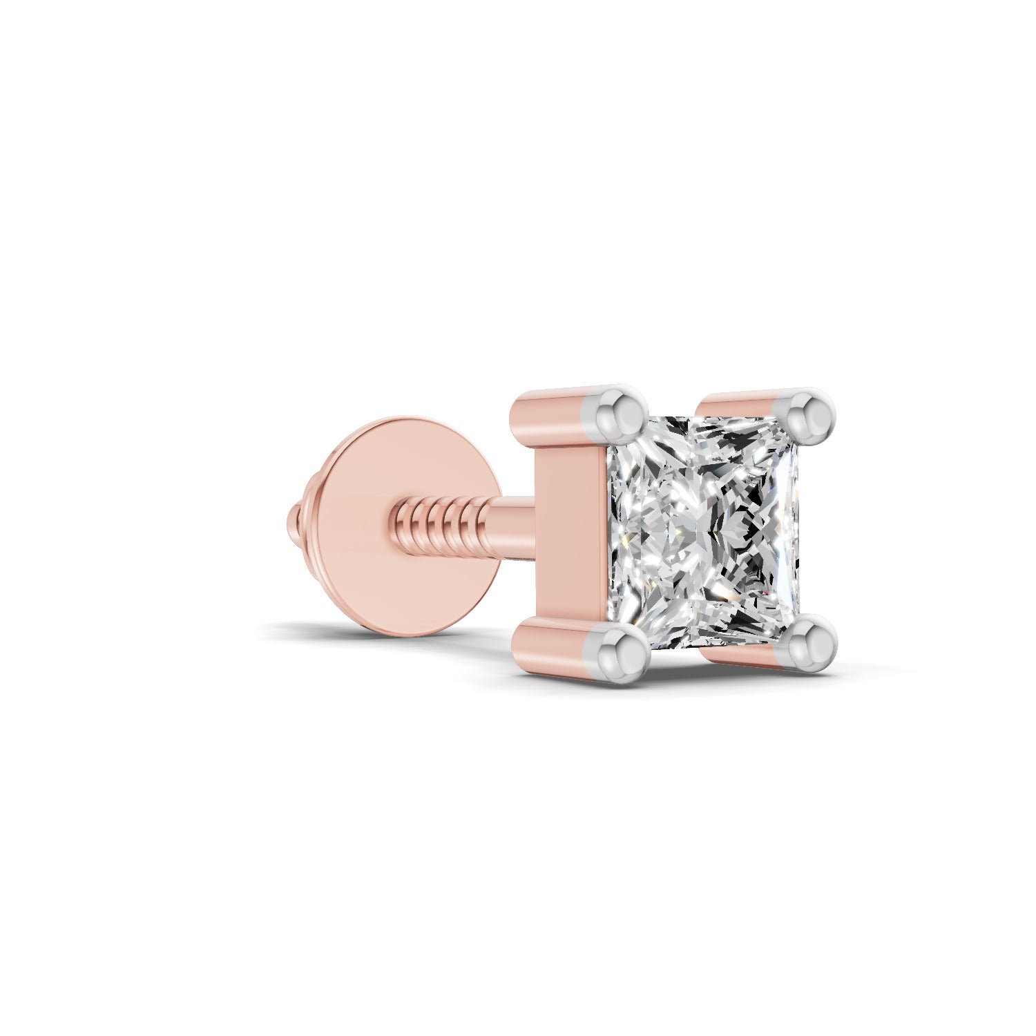 0.2 Carat Princess Shape Solitaire Men's Stud | 14K Rose Gold