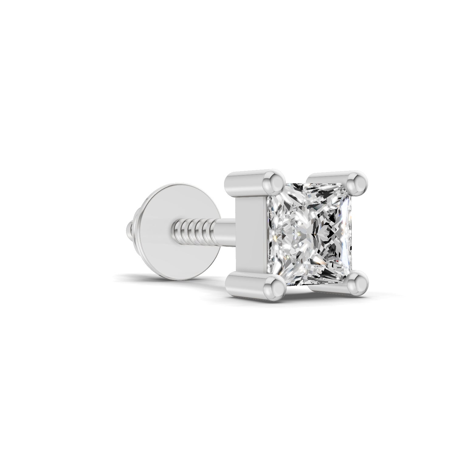 0.2 Carat Princess Shape Solitaire Men's Stud | 14K White Gold