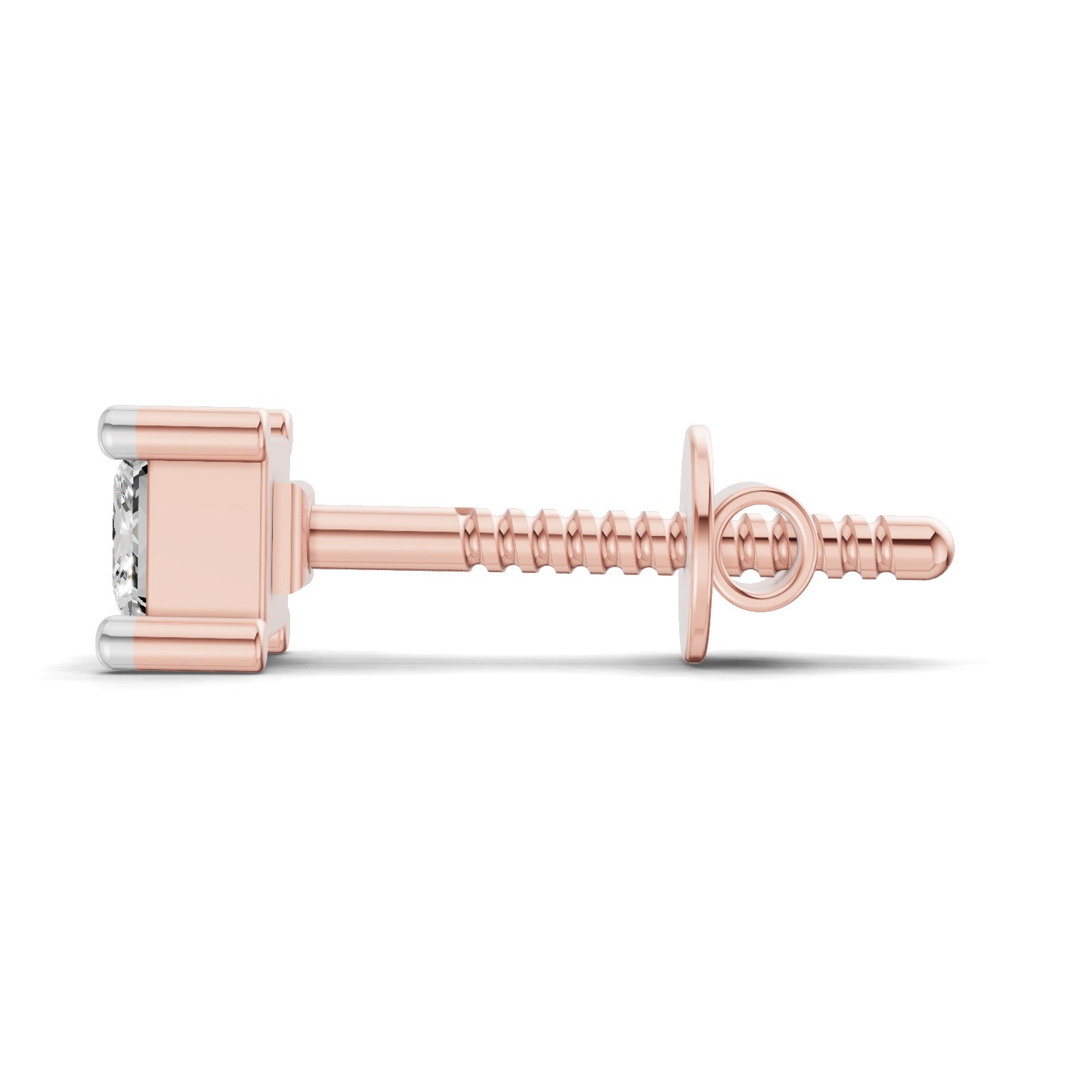 0.3 Carat Princess Shape Solitaire Men's Stud  | 14K Rose Gold