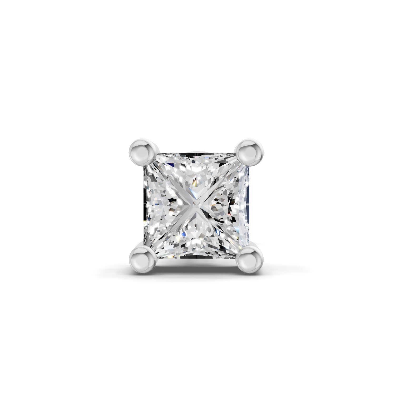 0.3 Carat Princess Shape Solitaire Men's Stud | 14K White Gold