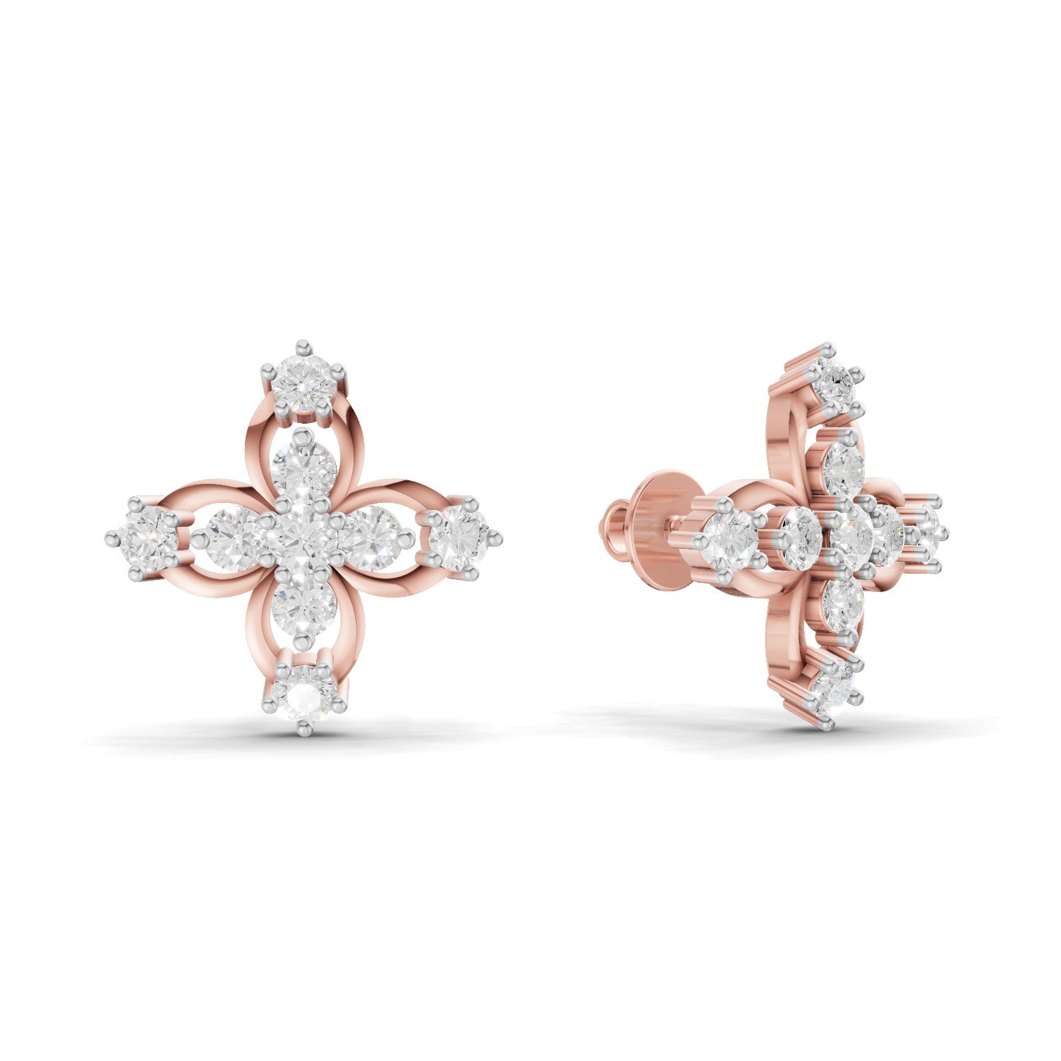 0.36 Carat Floral Stud Earrings | 14K Rose Gold