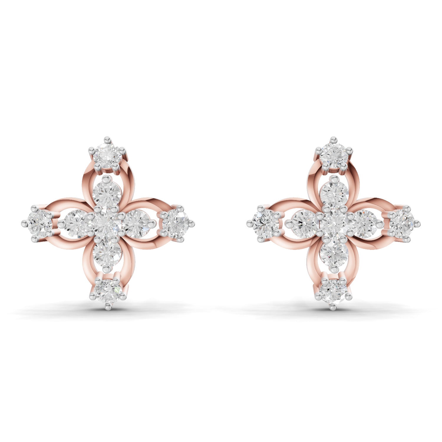 0.36 Carat Floral Stud Earrings for Women | 14K Rose Gold