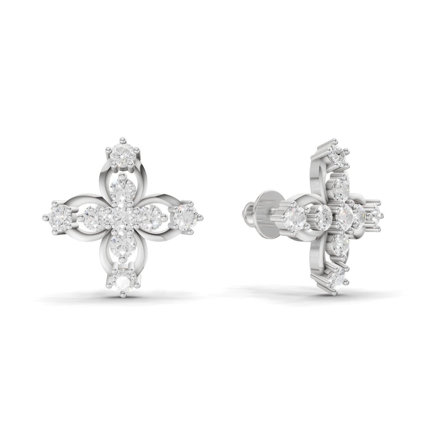 0.36 Carat Floral Stud Earrings | 14K White Gold