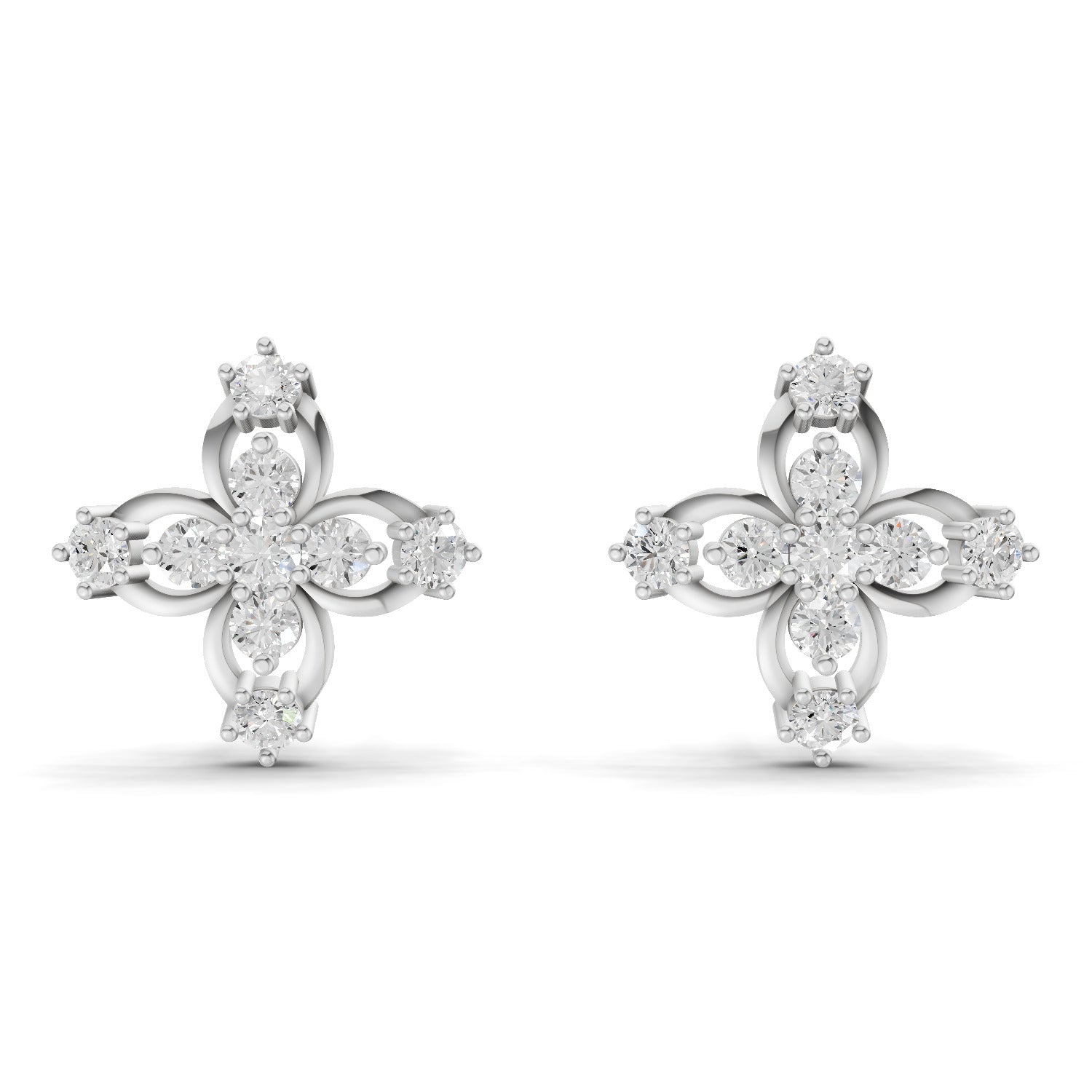0.36 Carat Floral Stud Earrings for Women | 14K White Gold