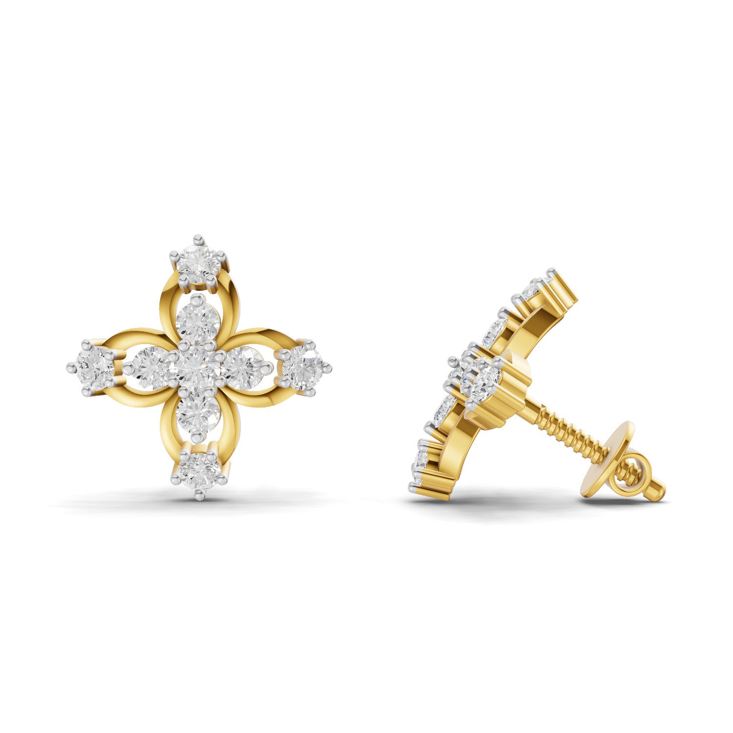 0.36 Carat Floral Stud Earrings | 14K Yellow Gold