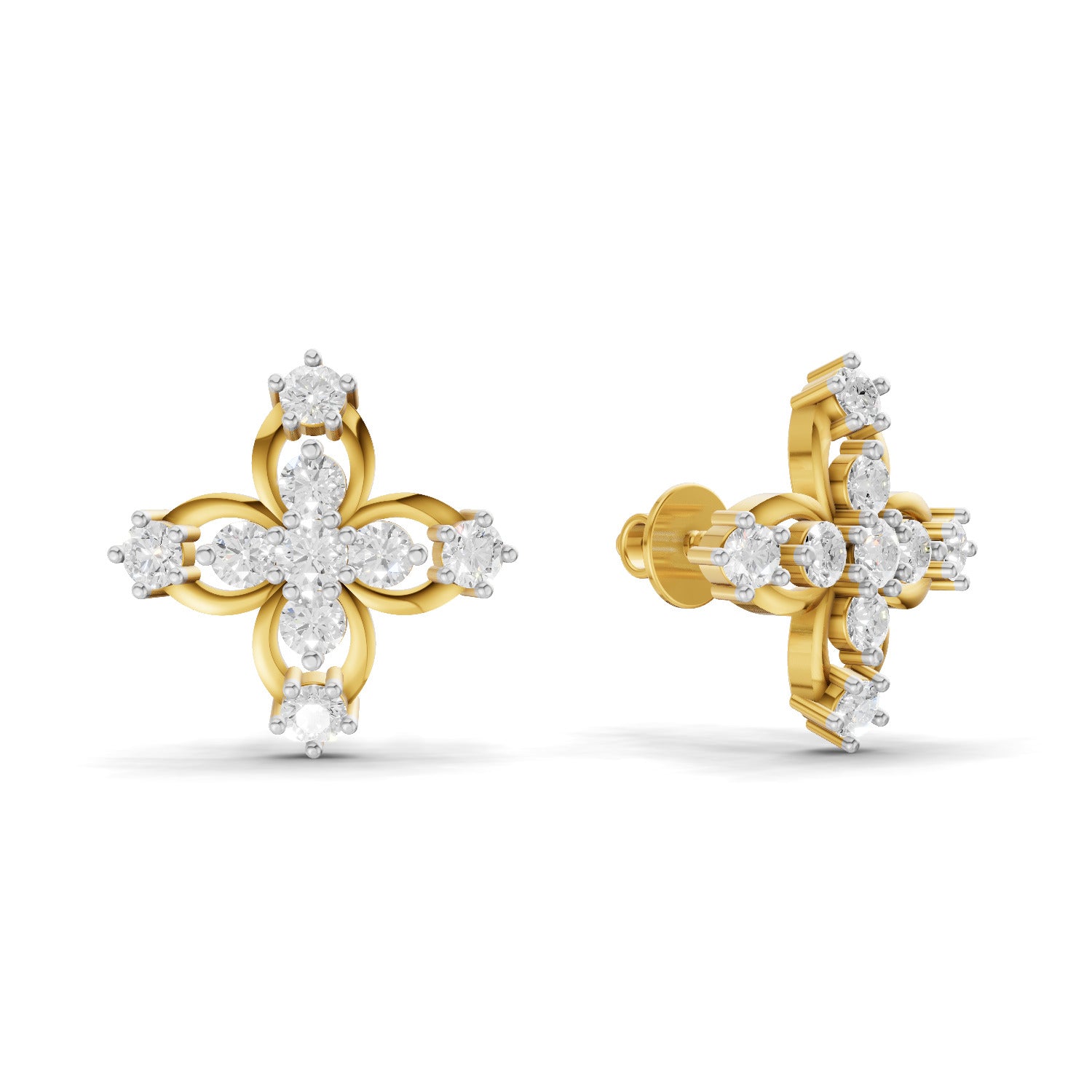 0.36 Carat Floral Stud Earrings | 14K Yellow Gold