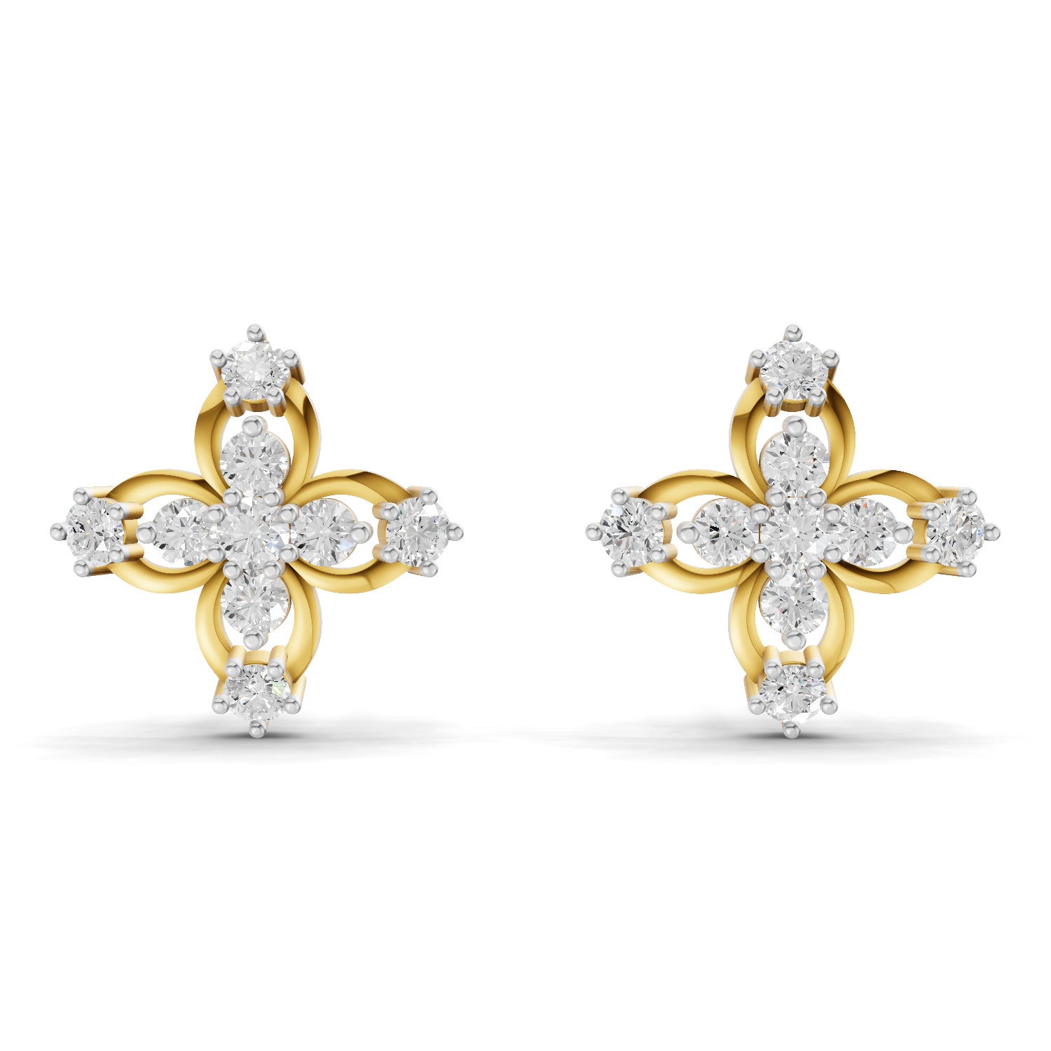 0.36 Carat Floral Stud Earrings | 14K Yellow Gold