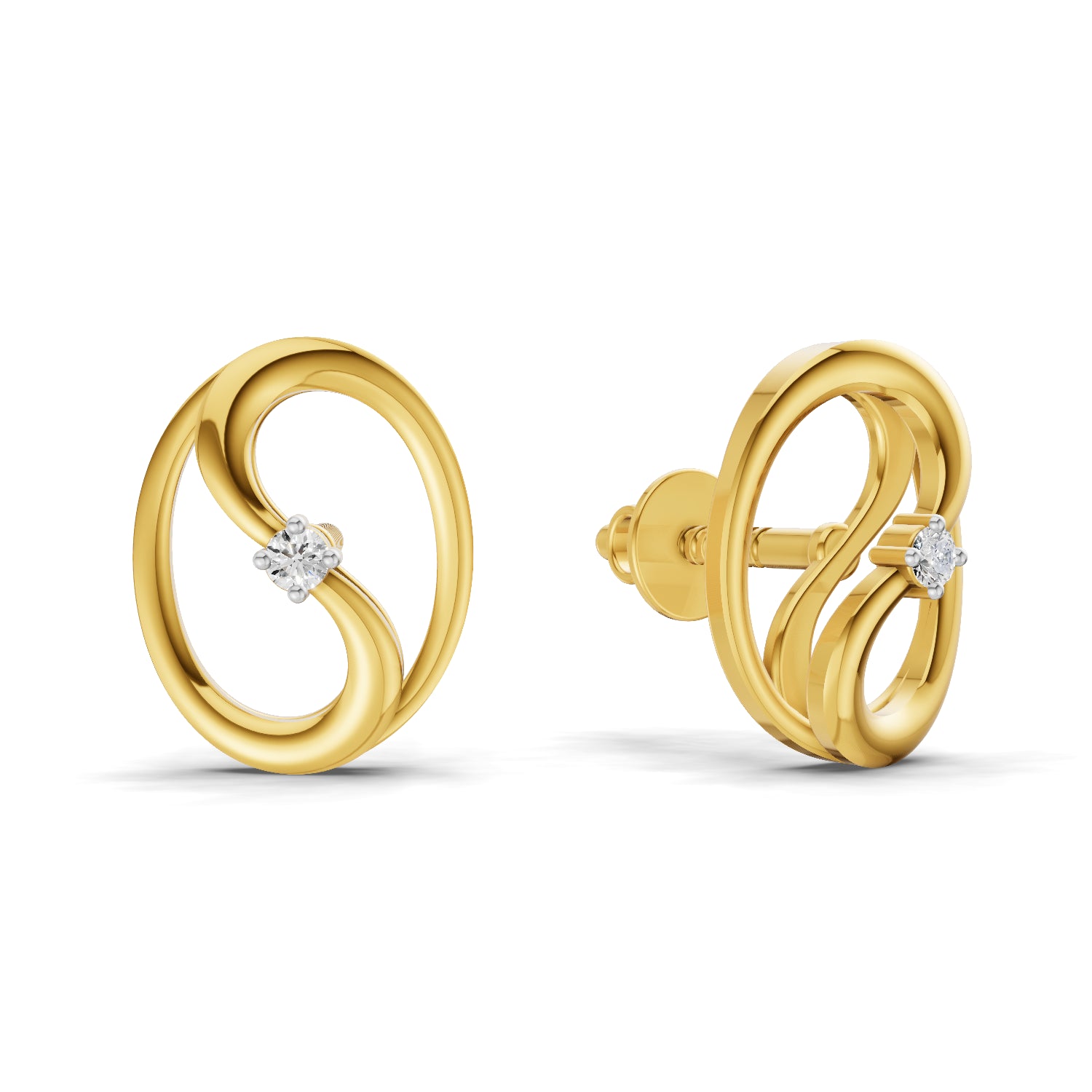 0.02 Carat  | 925 Sterling Silver Yellow Gold Plated Twinkling Loop Fashion Earrings