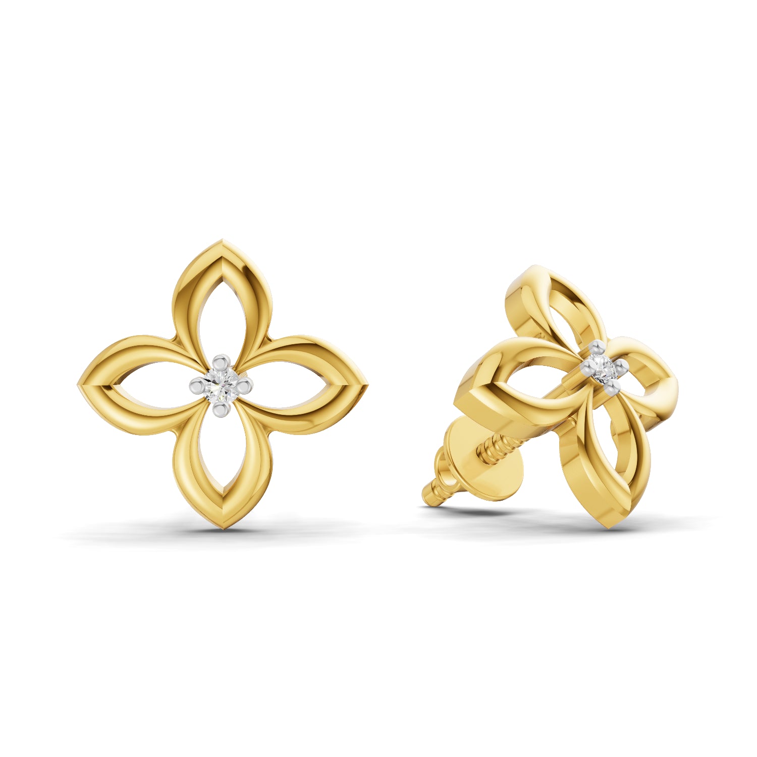 0.02 Carat  | 925 Sterling Silver Yellow Gold Plated Flower Stud Earrings