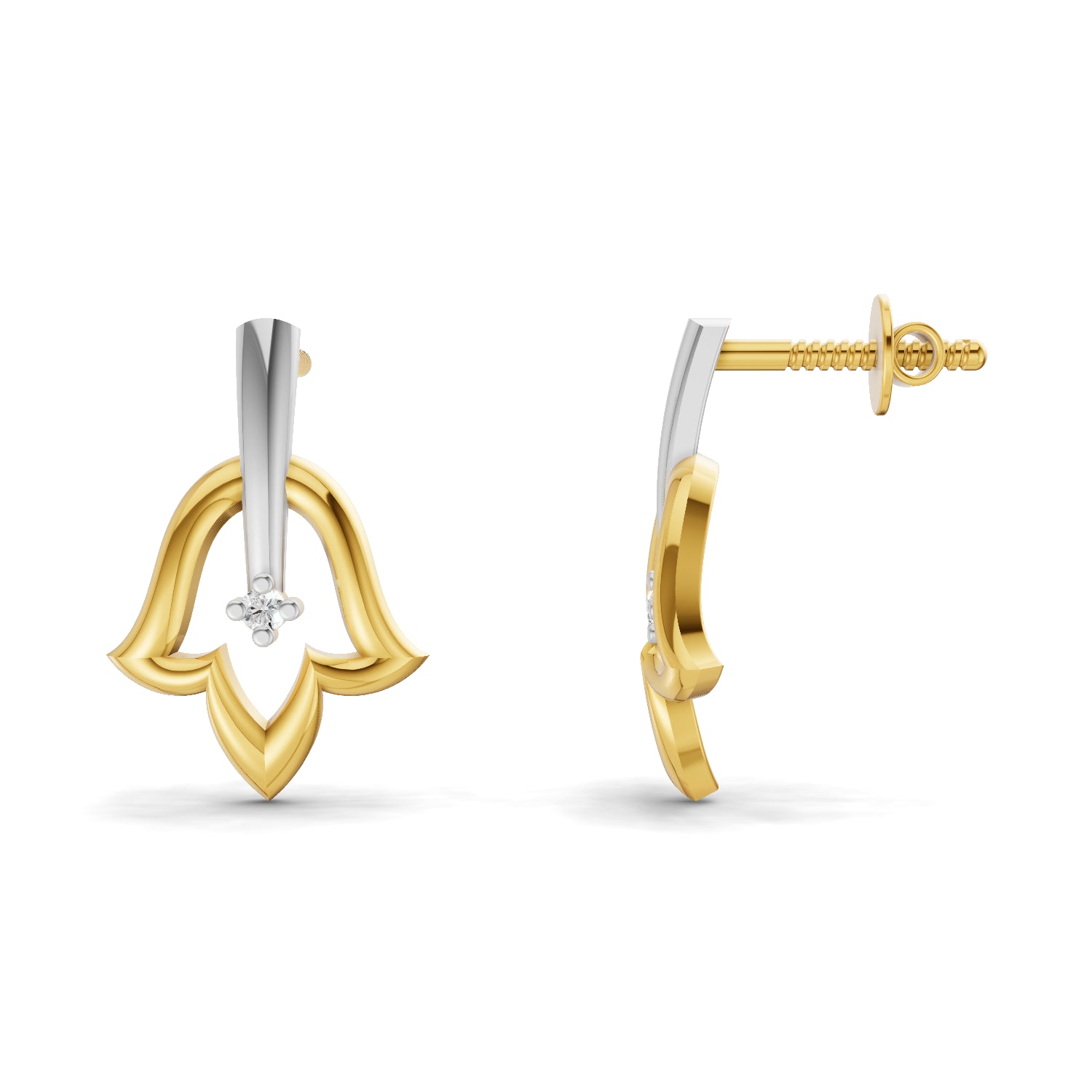0.02 Carat  | 925 Sterling Silver Yellow Gold Plated Tulip Stud Earrings