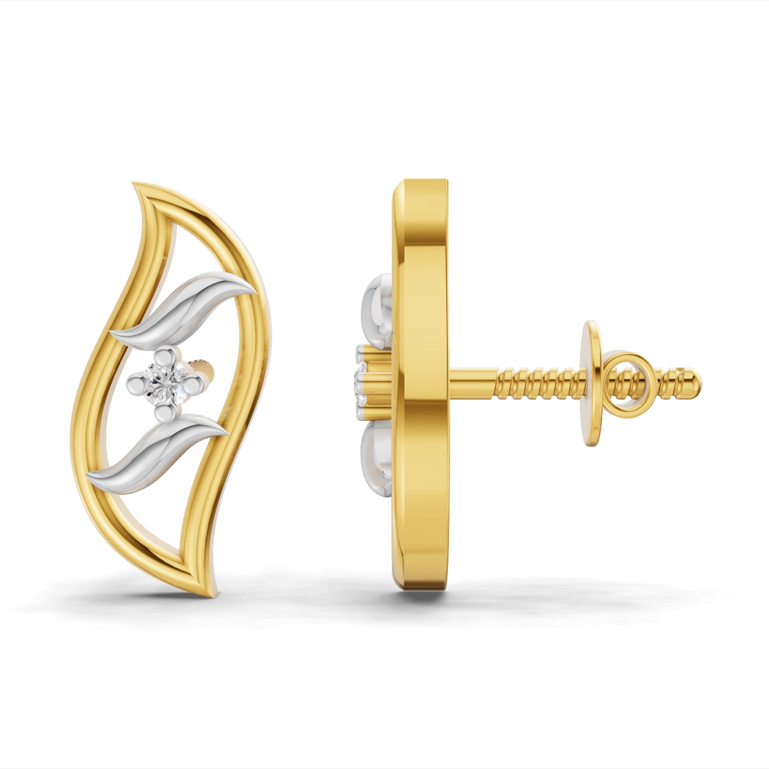 0.02 Carat  | 925 Sterling Silver Yellow Gold Plated Beautiful Leaf Earrings