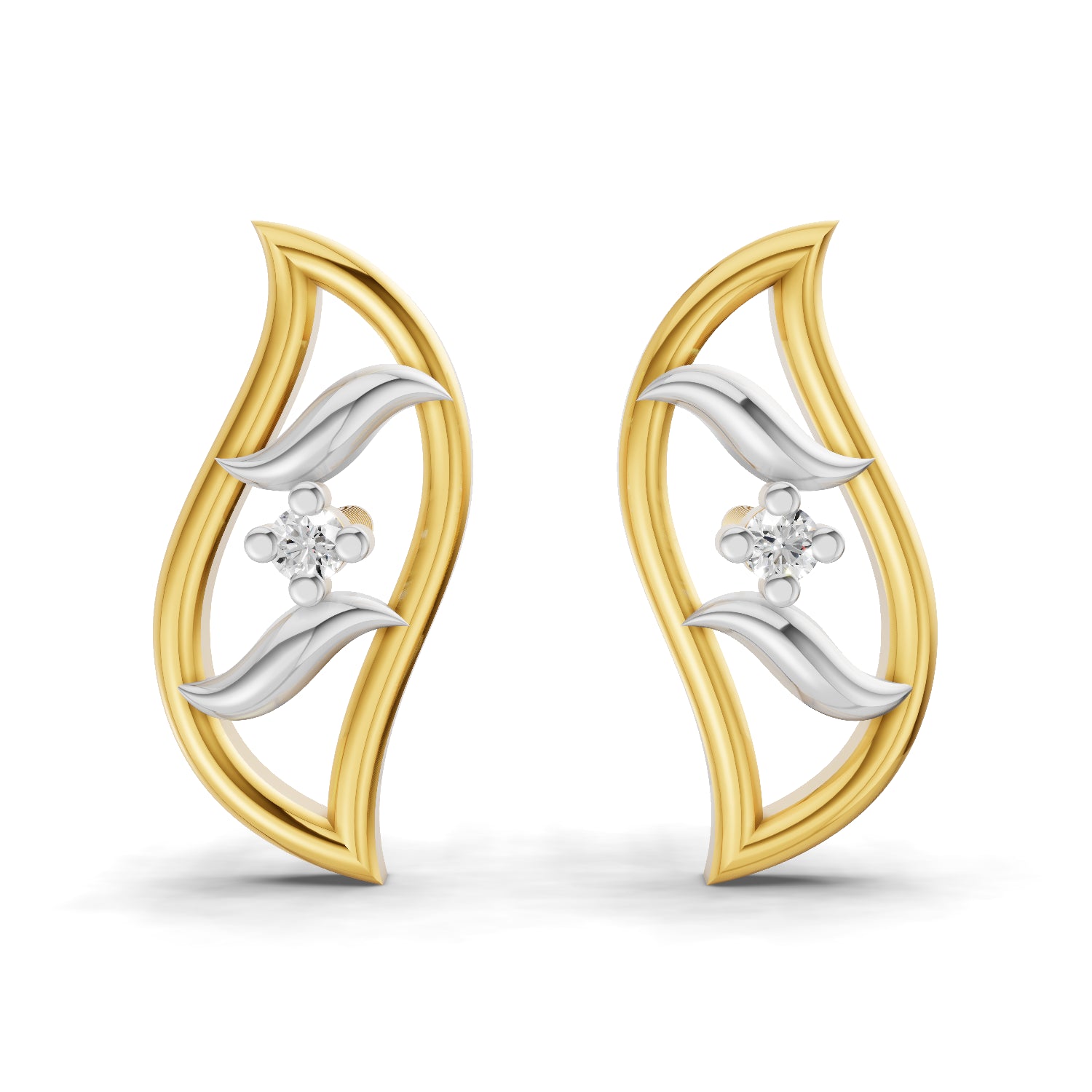 0.02 Carat  | 925 Sterling Silver Yellow Gold Plated Beautiful Leaf Earrings