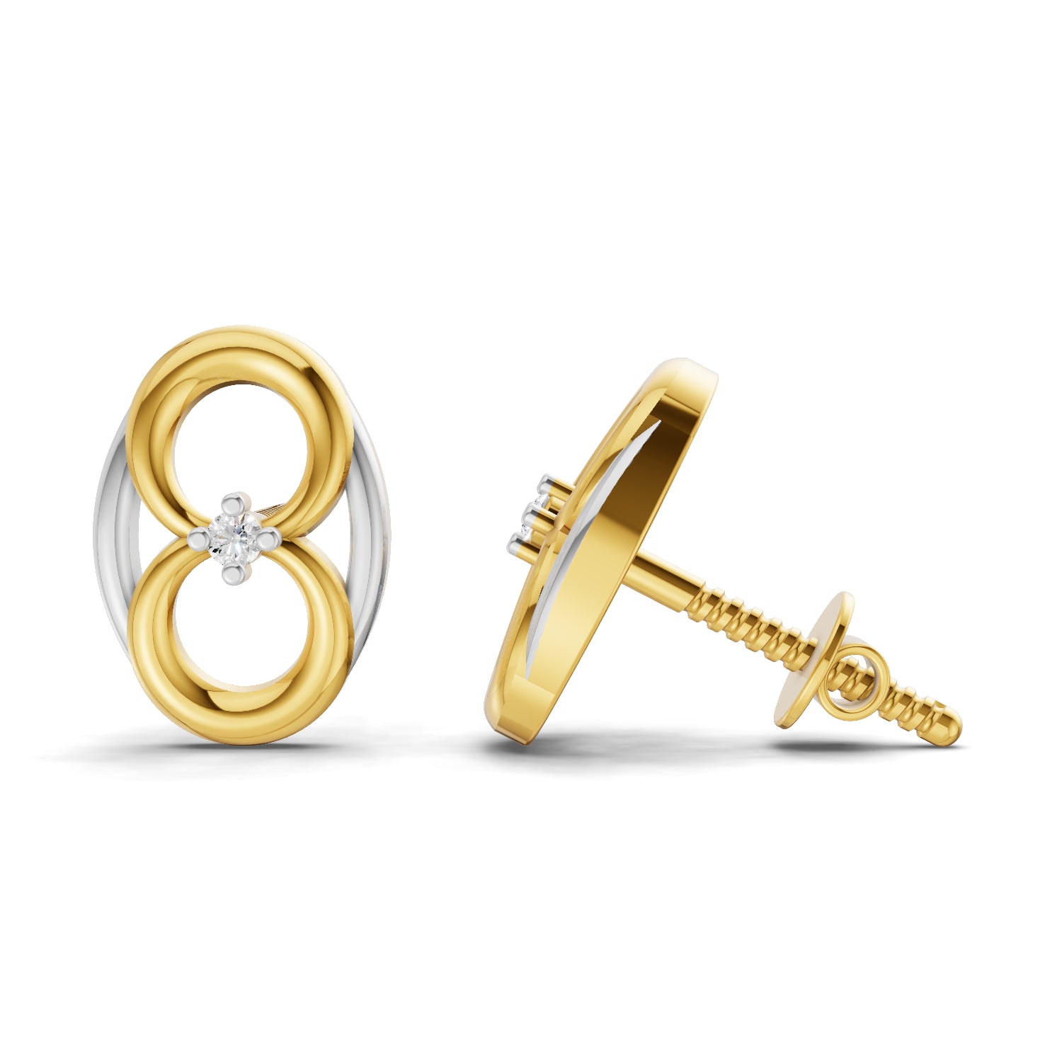 0.02 Carat  | 925 Sterling Silver Yellow Gold Plated Interlocking Circle Earrings